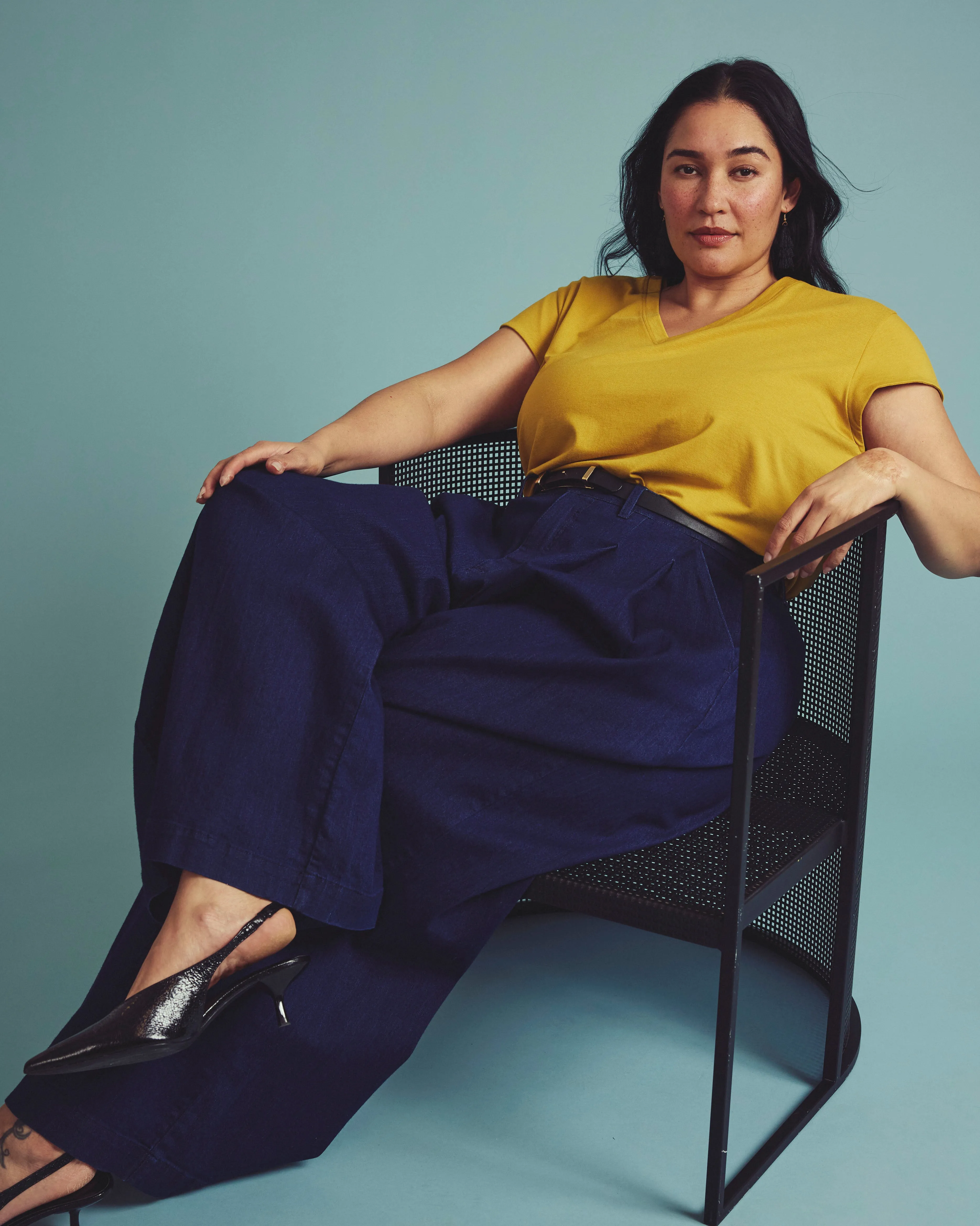 Ashley V Neck Cap Sleeve Tee - Yellow Ochre sold by Universal Standard