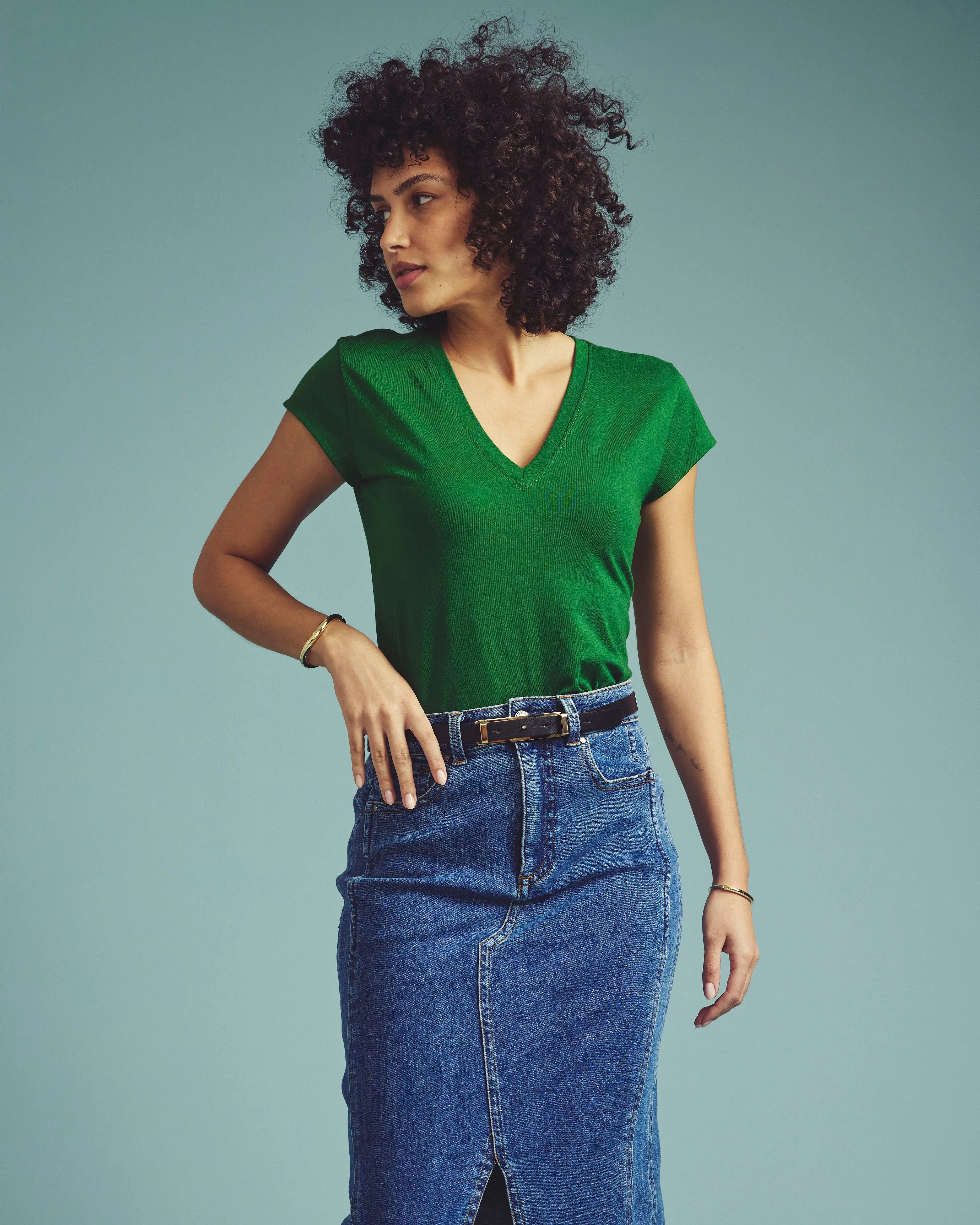 Ashley V Neck Cap Sleeve Tee - Green Park sold by Universal Standard product image thumbnail 4