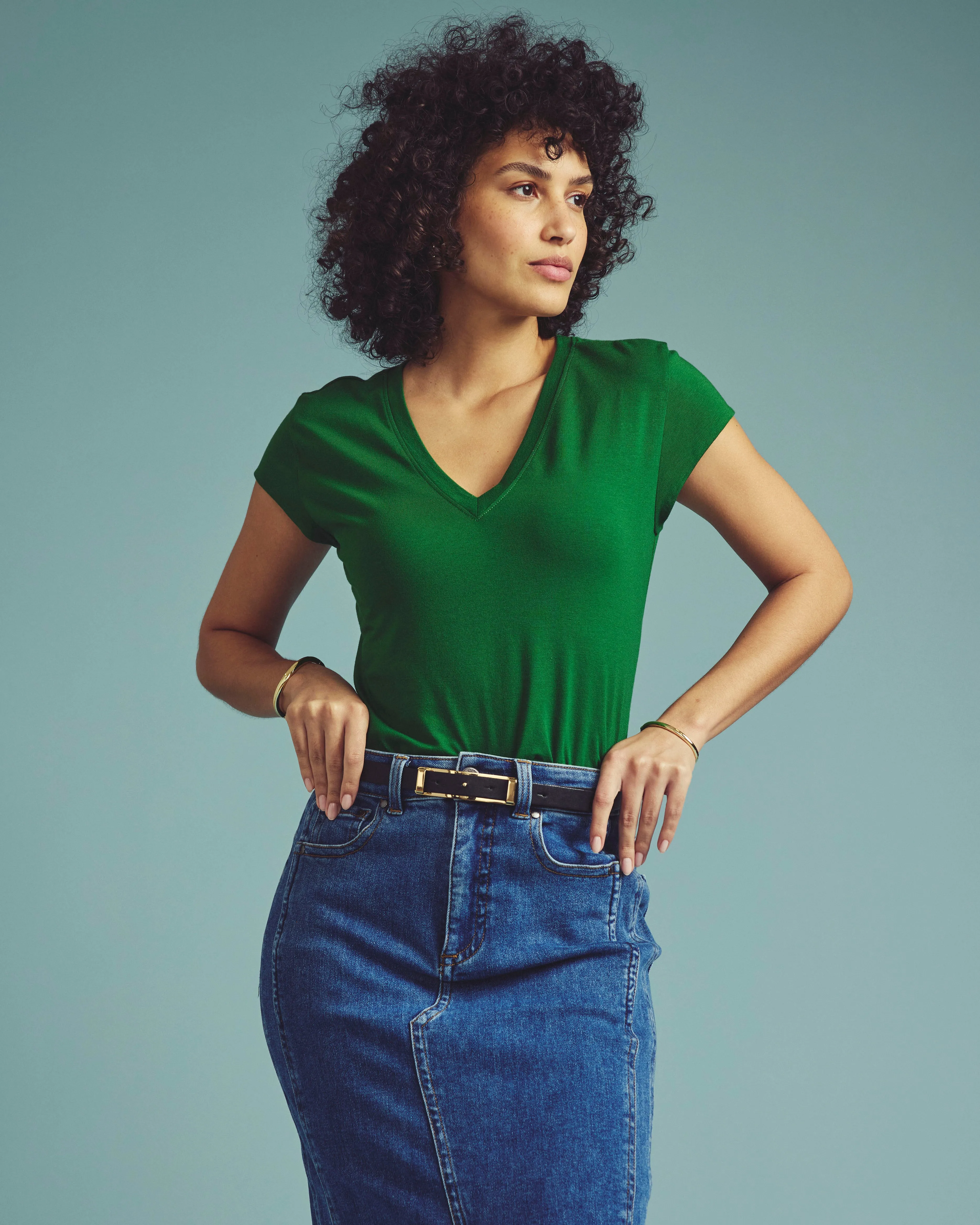 Ashley V Neck Cap Sleeve Tee - Green Park sold by Universal Standard