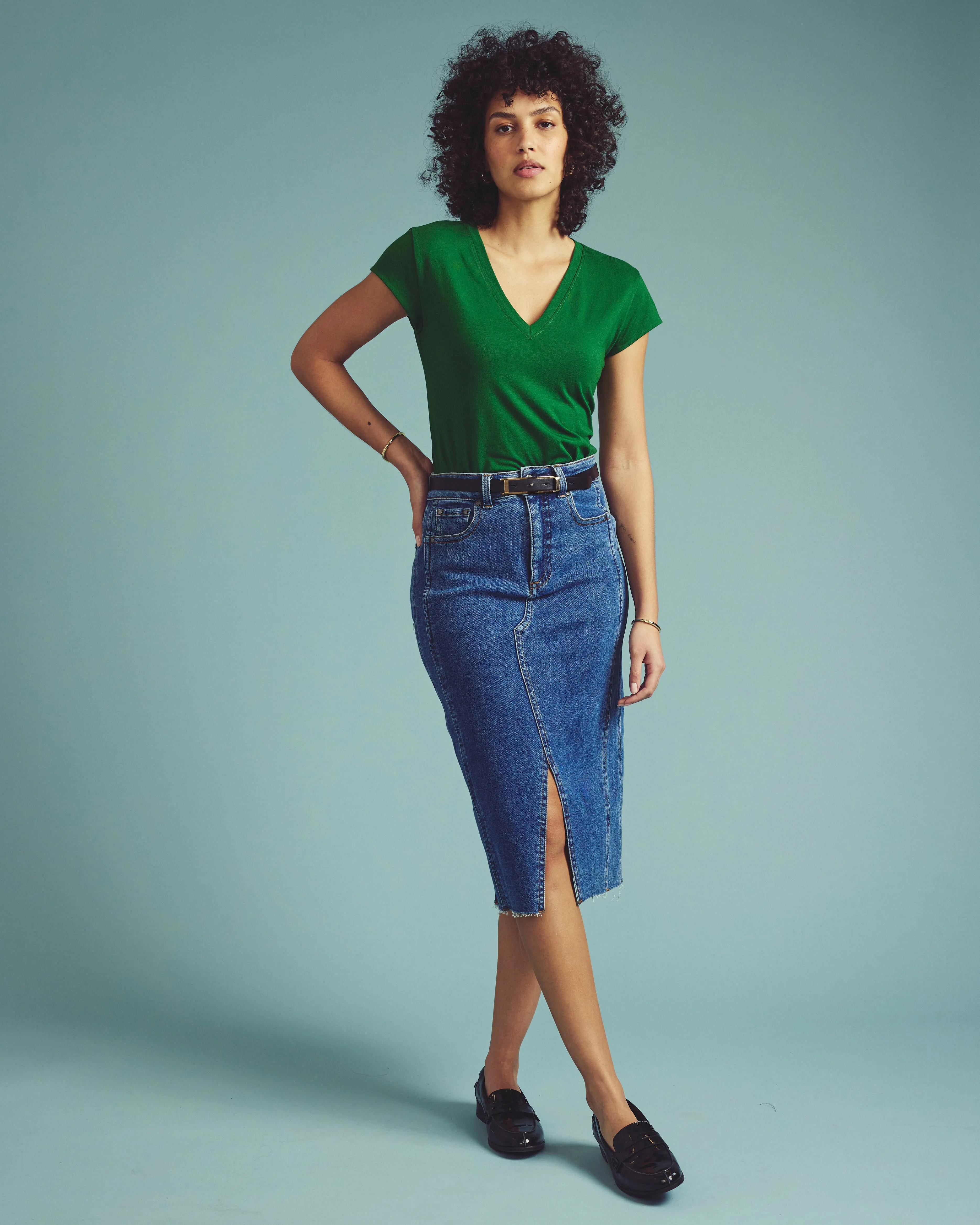 Ashley V Neck Cap Sleeve Tee - Green Park sold by Universal Standard product image thumbnail 2