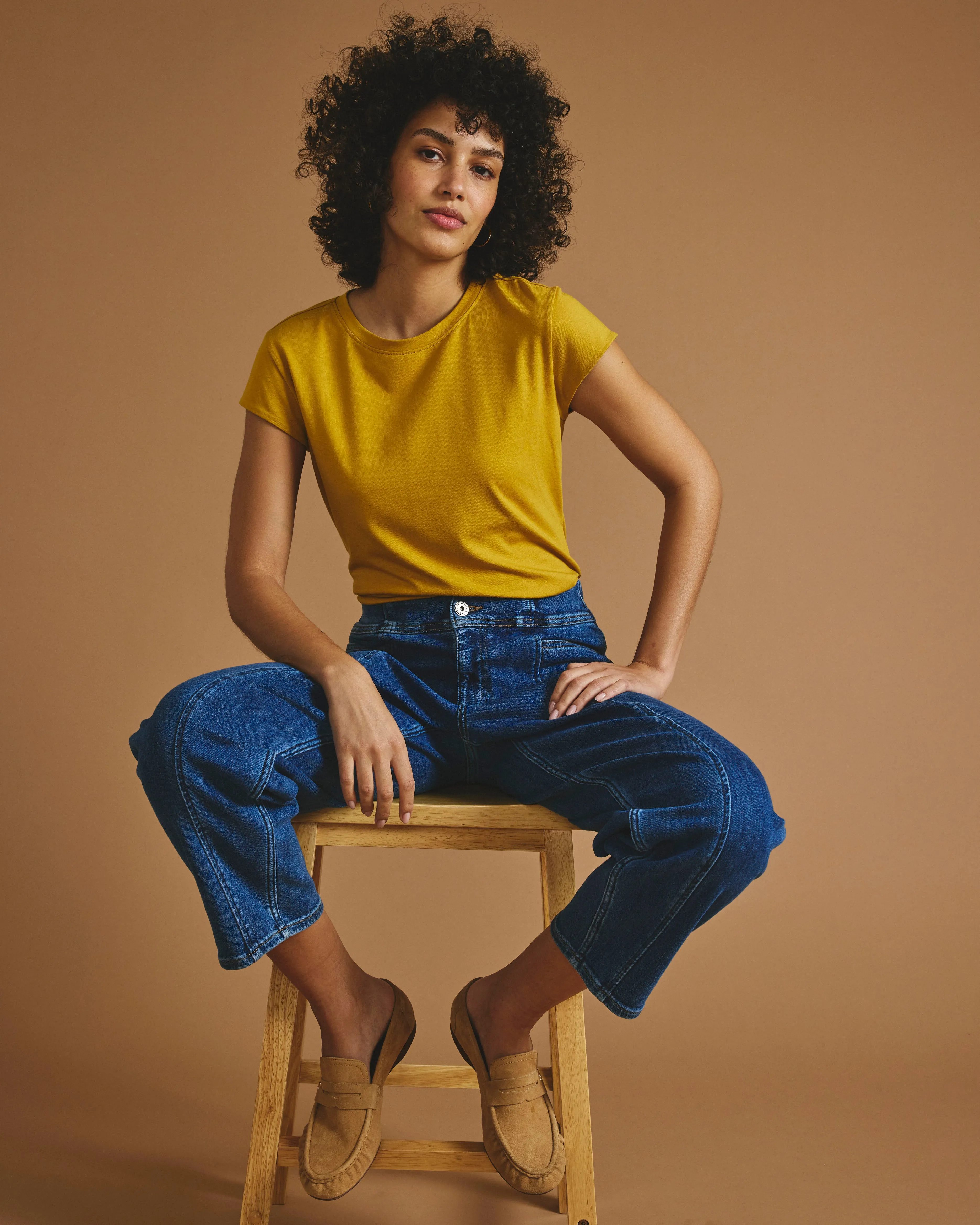 Ashley Cap Sleeve Tee - Yellow Ochre sold by Universal Standard