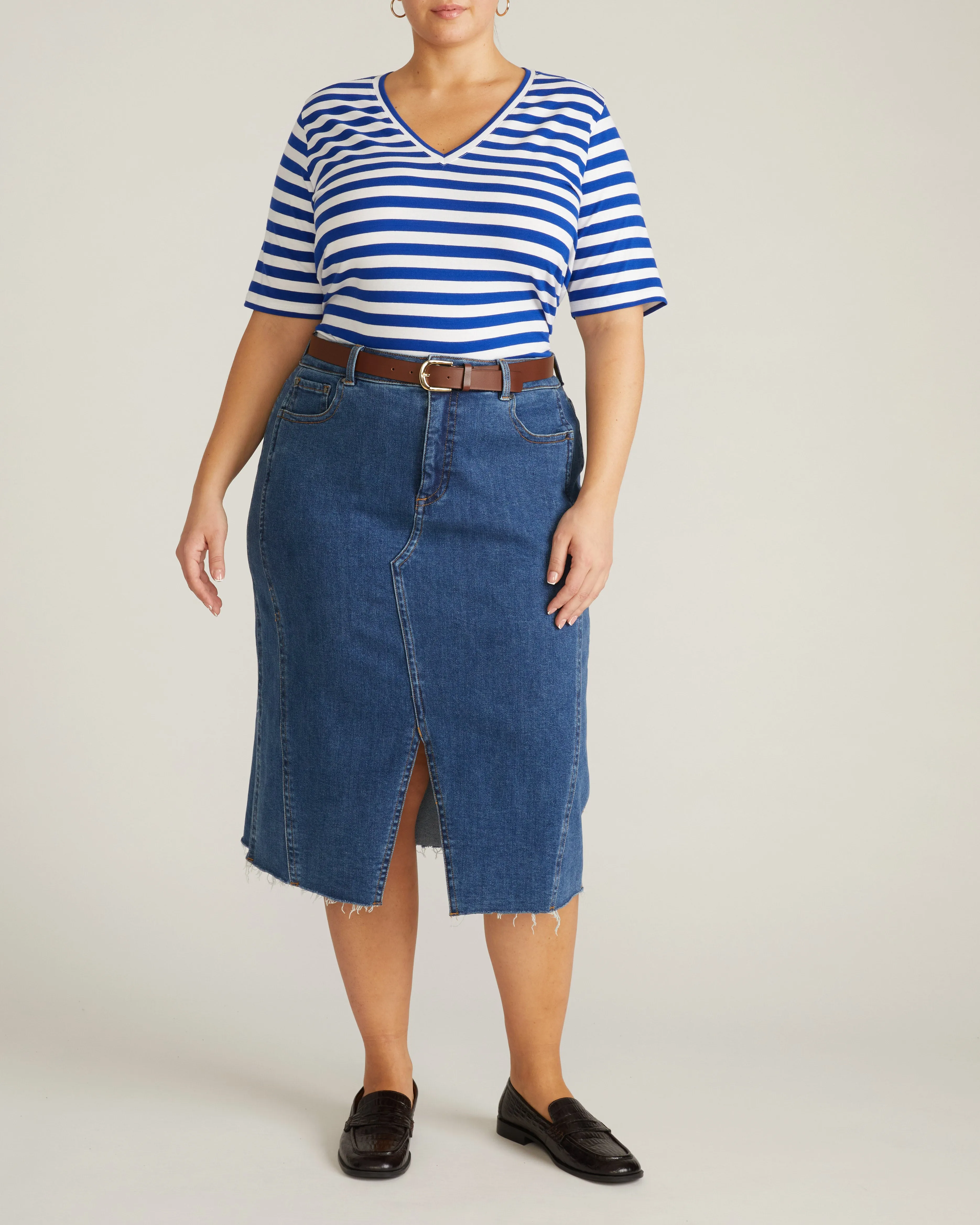 Maia Stovepipe Sleeve V Neck Tee - Hammersmith Blue Stripe sold by Universal Standard product image thumbnail 3