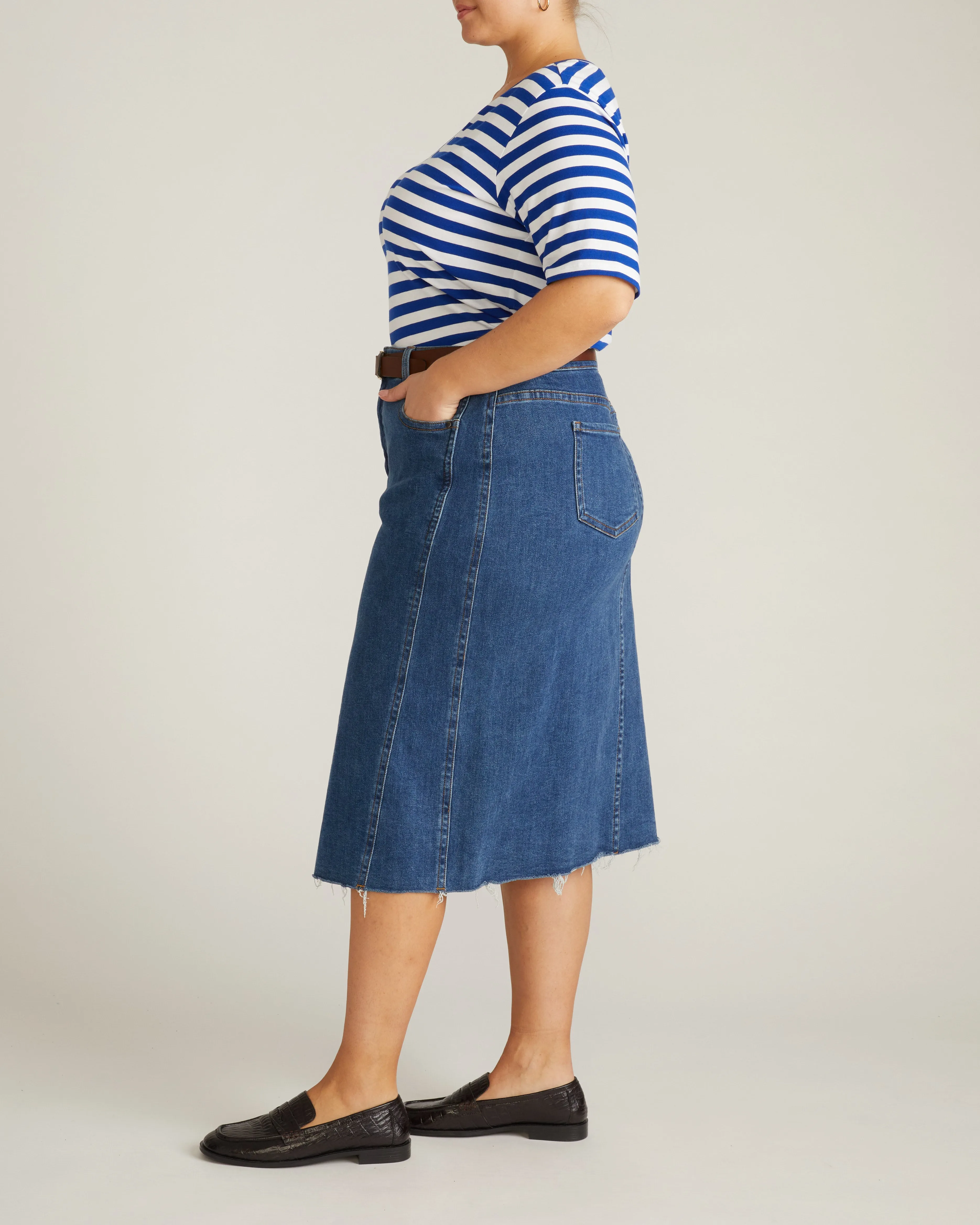 Maia Stovepipe Sleeve V Neck Tee - Hammersmith Blue Stripe sold by Universal Standard product image thumbnail 4