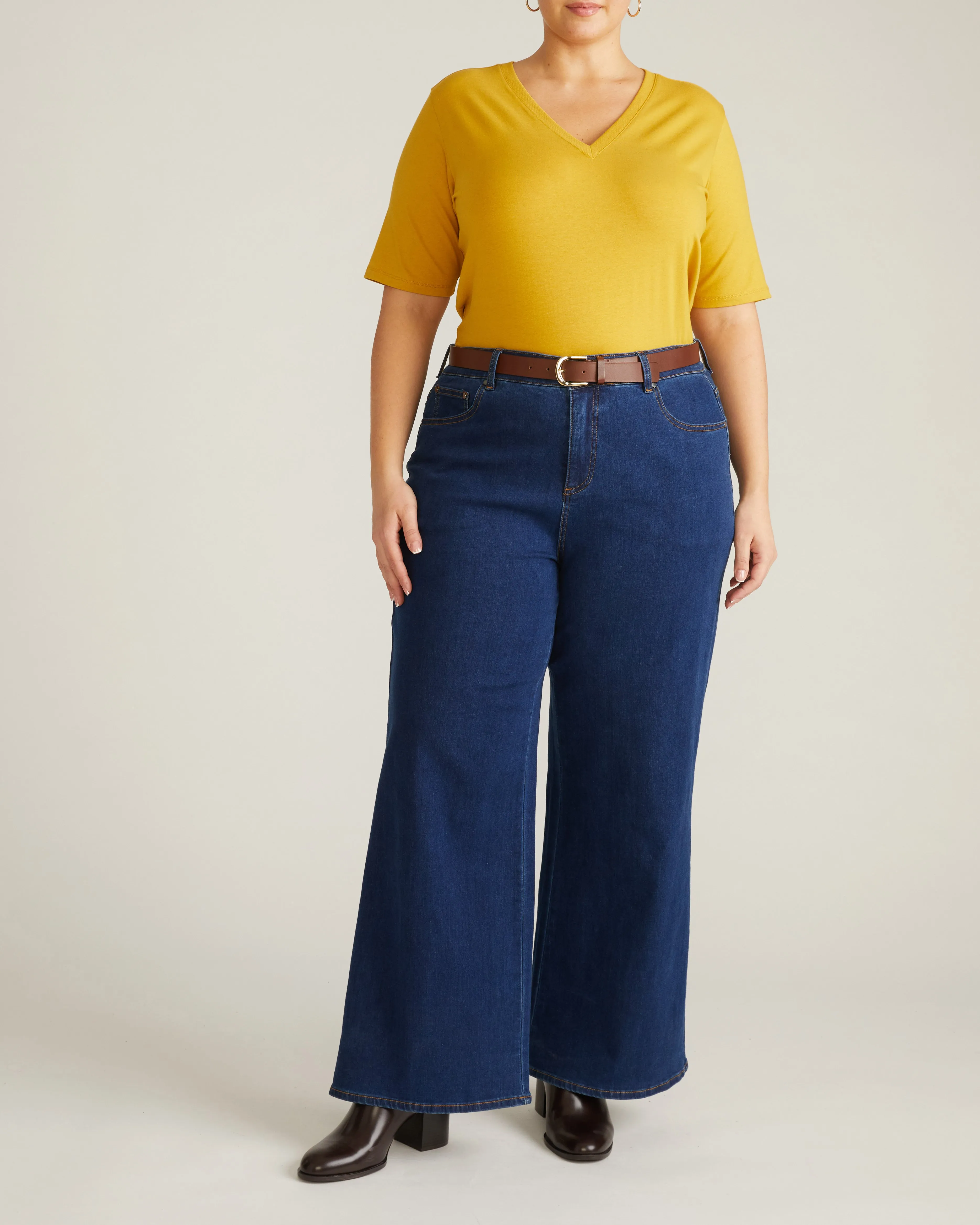 Maia Stovepipe Sleeve V Neck Tee - Yellow Ochre sold by Universal Standard product image thumbnail 3