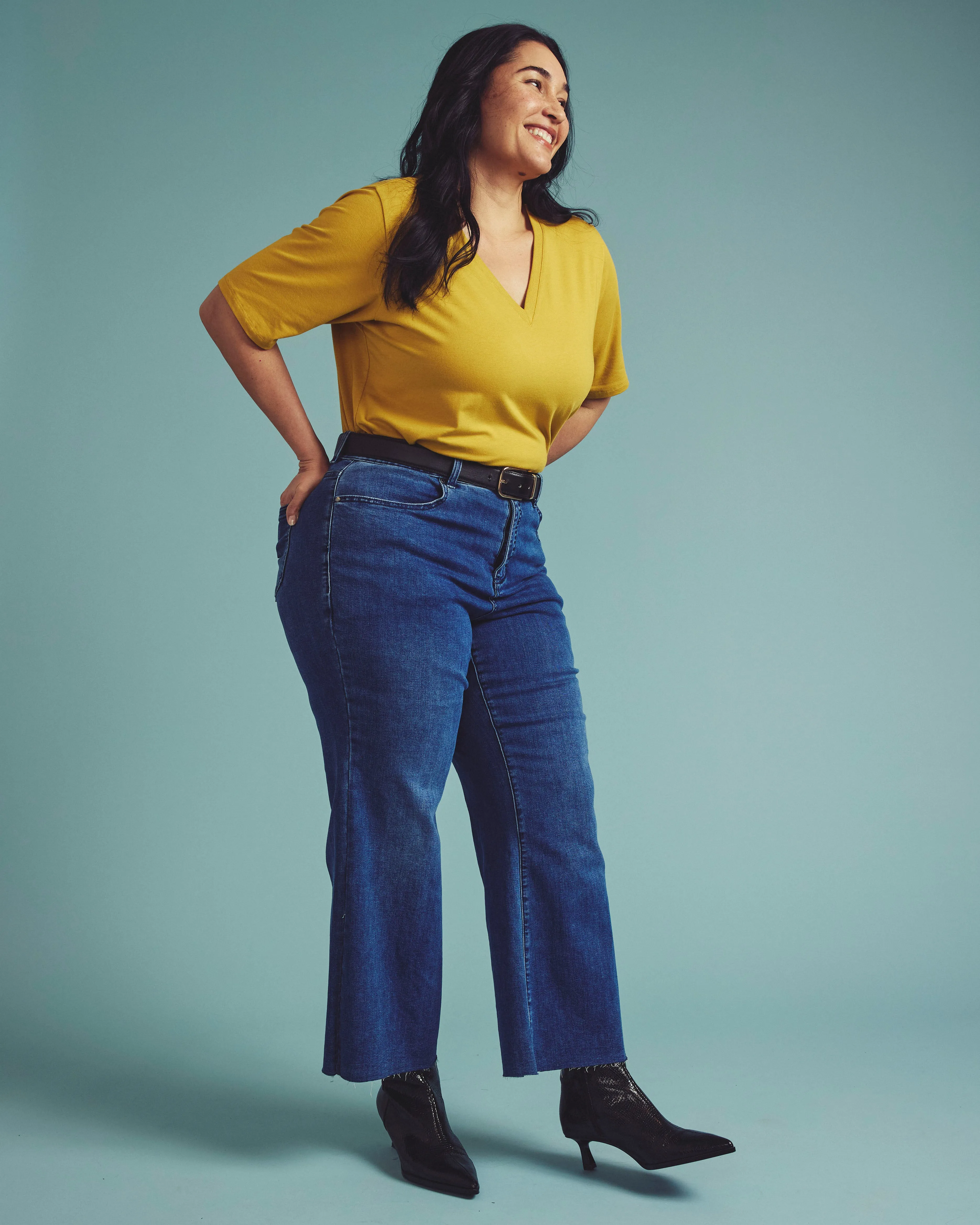 Maia Stovepipe Sleeve V Neck Tee - Yellow Ochre sold by Universal Standard product image thumbnail 2