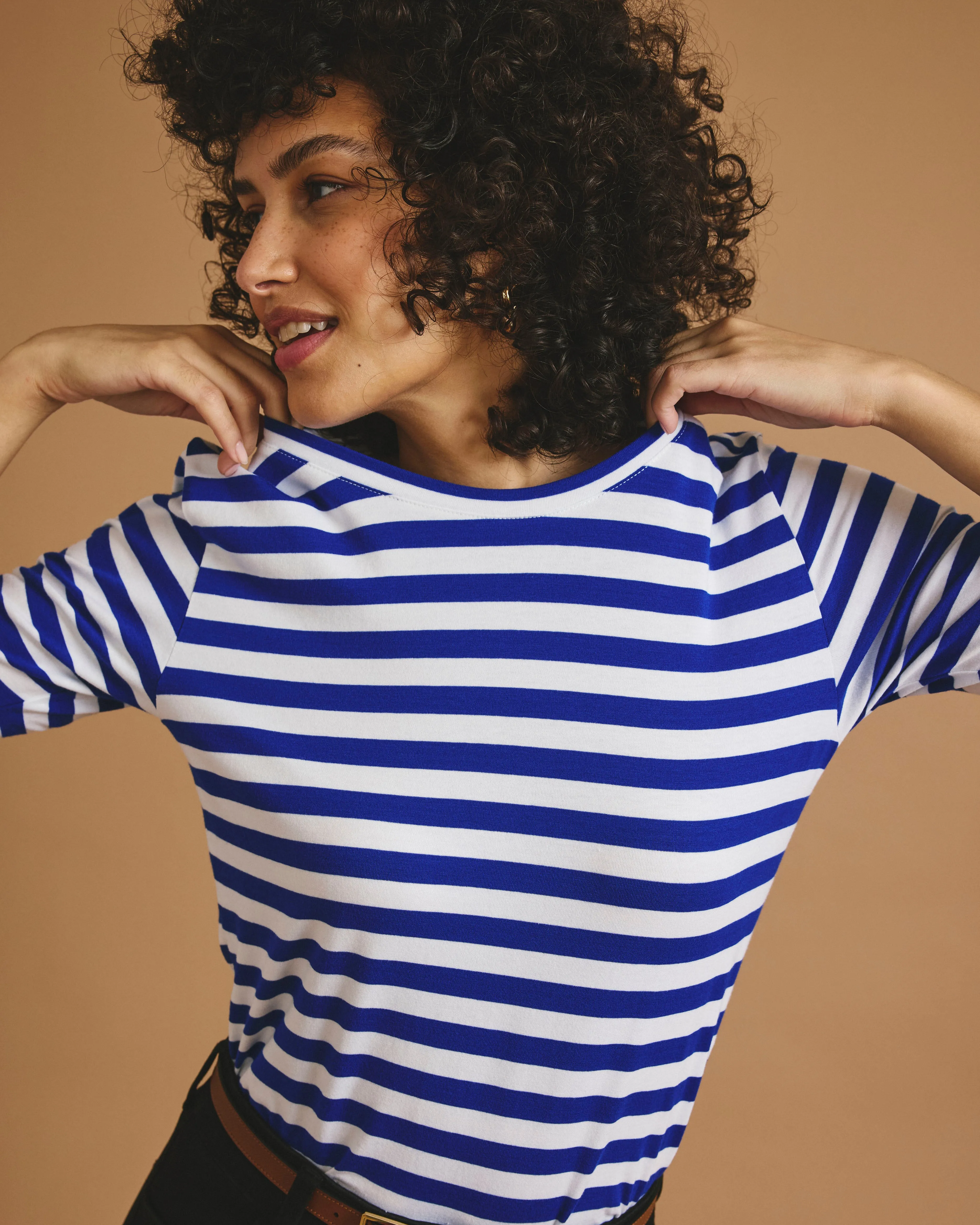 Maia Stovepipe Sleeve Tee - Hammersmith Blue Stripe sold by Universal Standard product image thumbnail 4