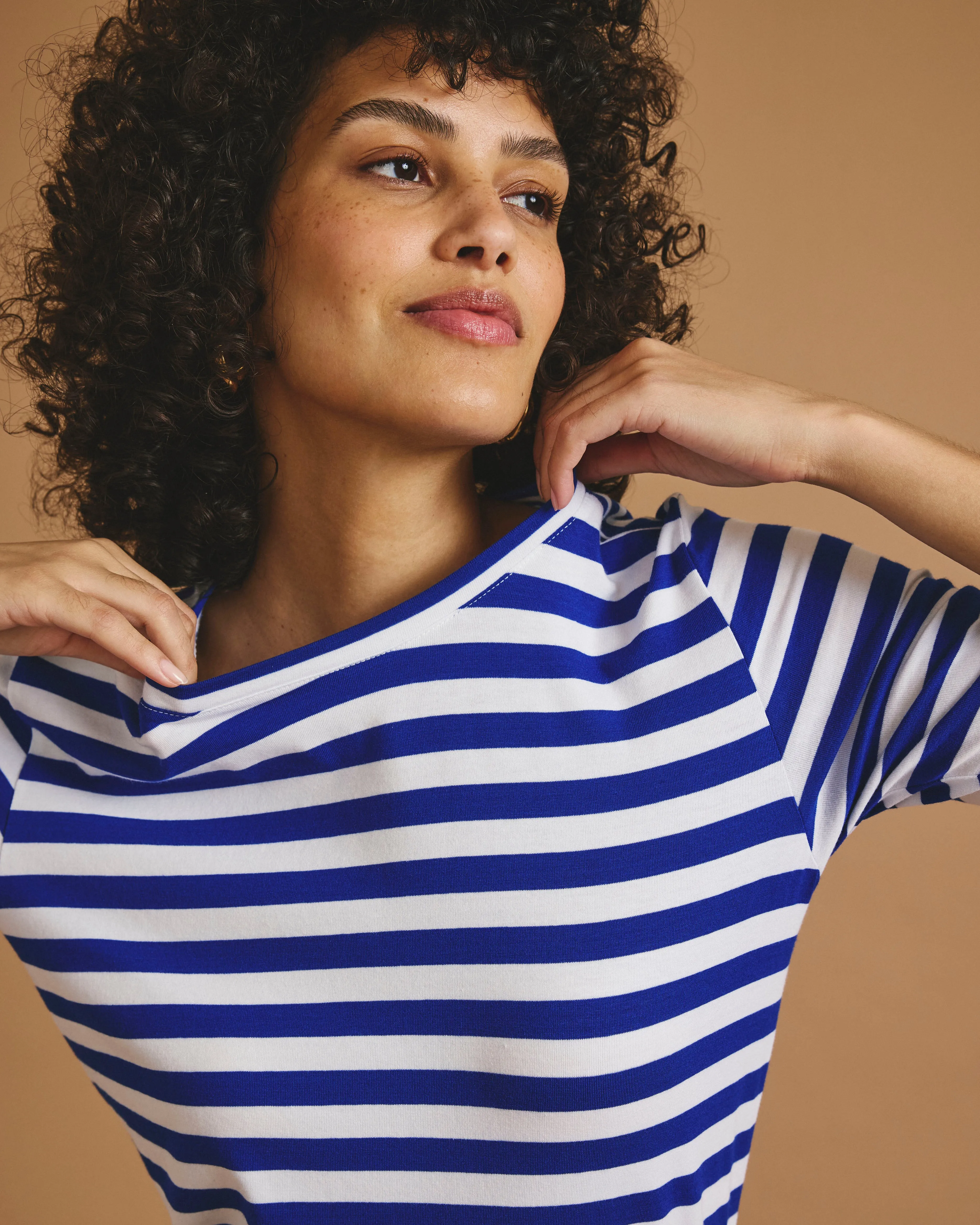 Maia Stovepipe Sleeve Tee - Hammersmith Blue Stripe sold by Universal Standard product image thumbnail 2