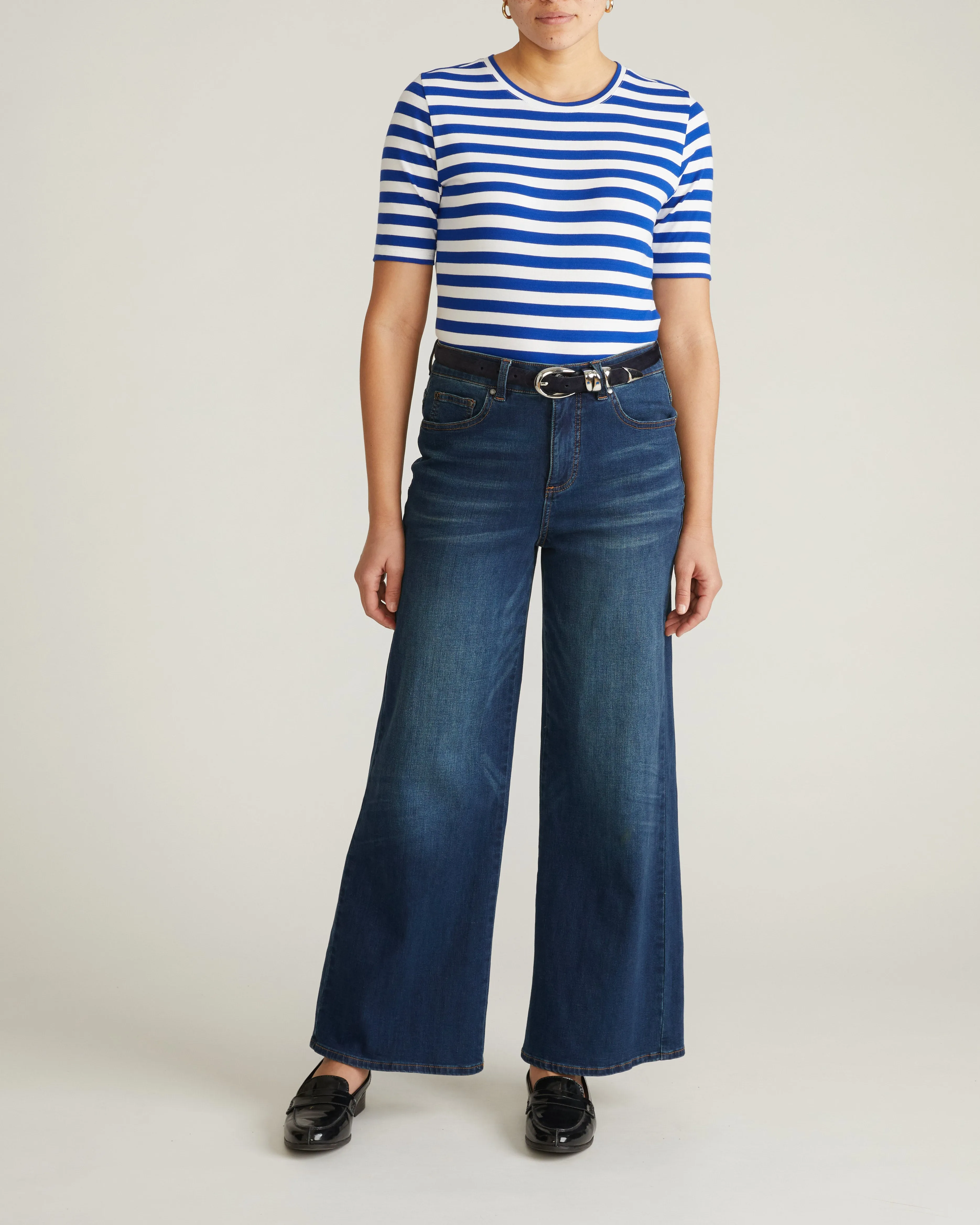 Maia Stovepipe Sleeve Tee - Hammersmith Blue Stripe sold by Universal Standard product image thumbnail 5