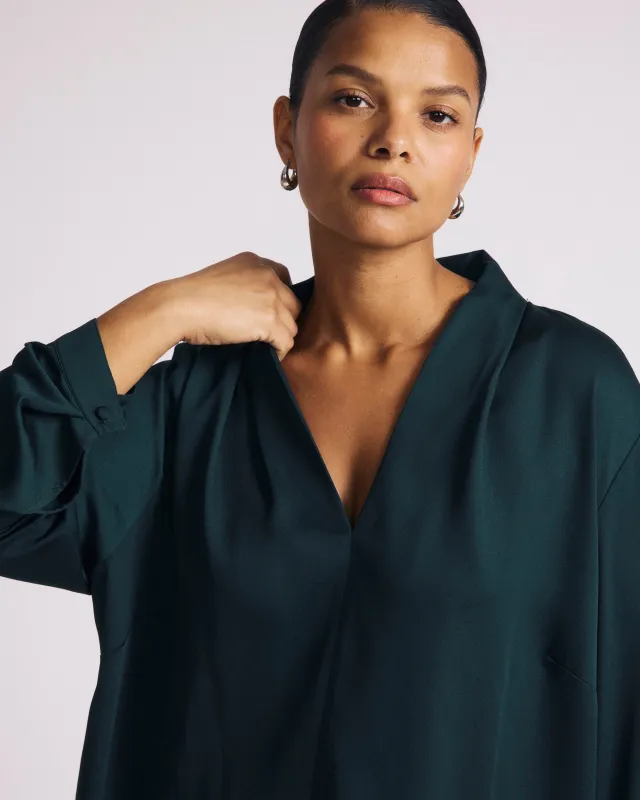 Cambria Soft Satin Blouse - Forest Green made by Universal Standard