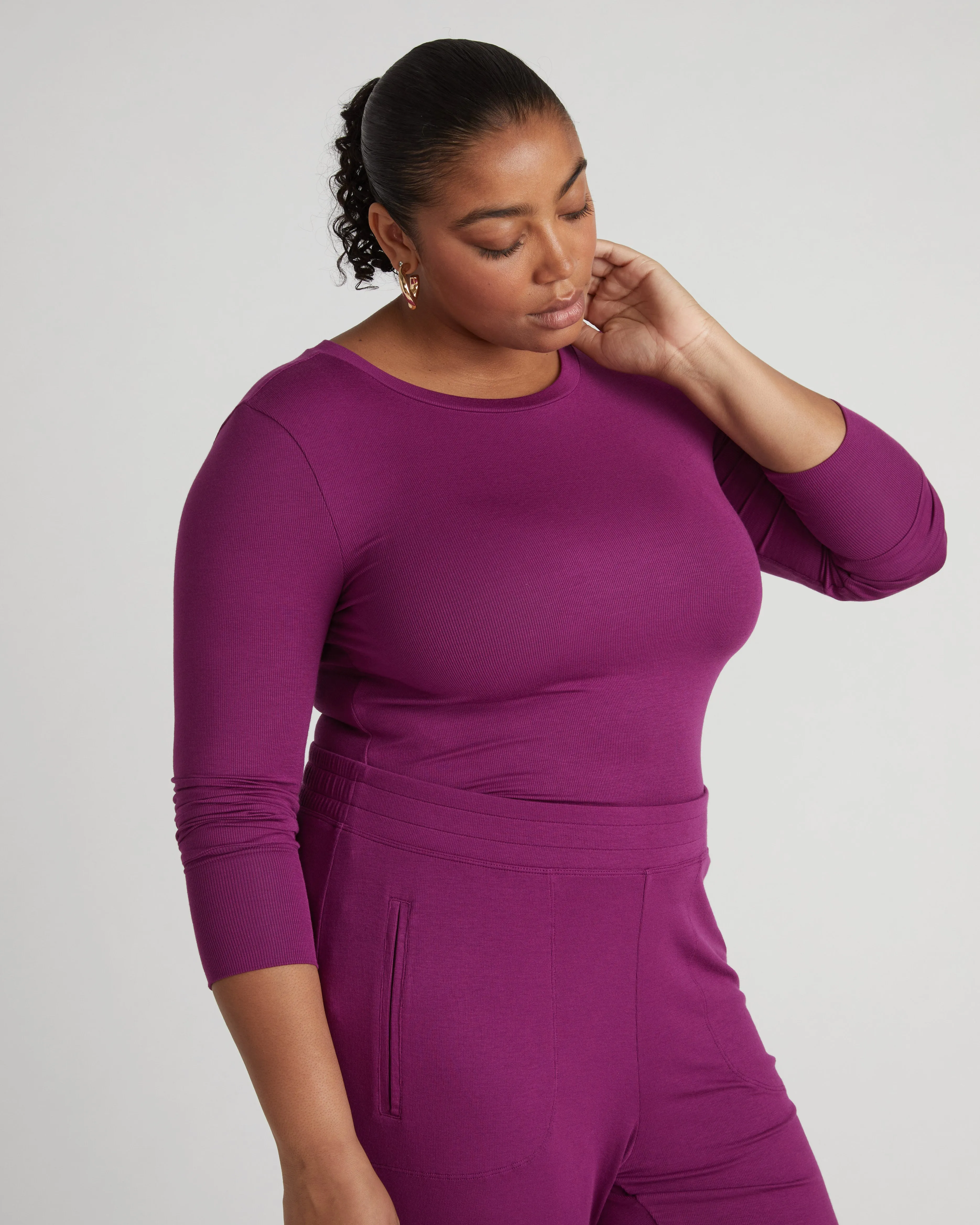 Cloud Rib Long Sleeve Crew Neck Tee - Goji Berry sold by Universal Standard product image thumbnail 2