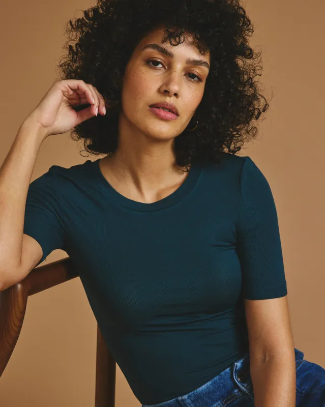 Cloud Rib Short Sleeve Crew Neck Tee - Deep Sea made by Universal Standard