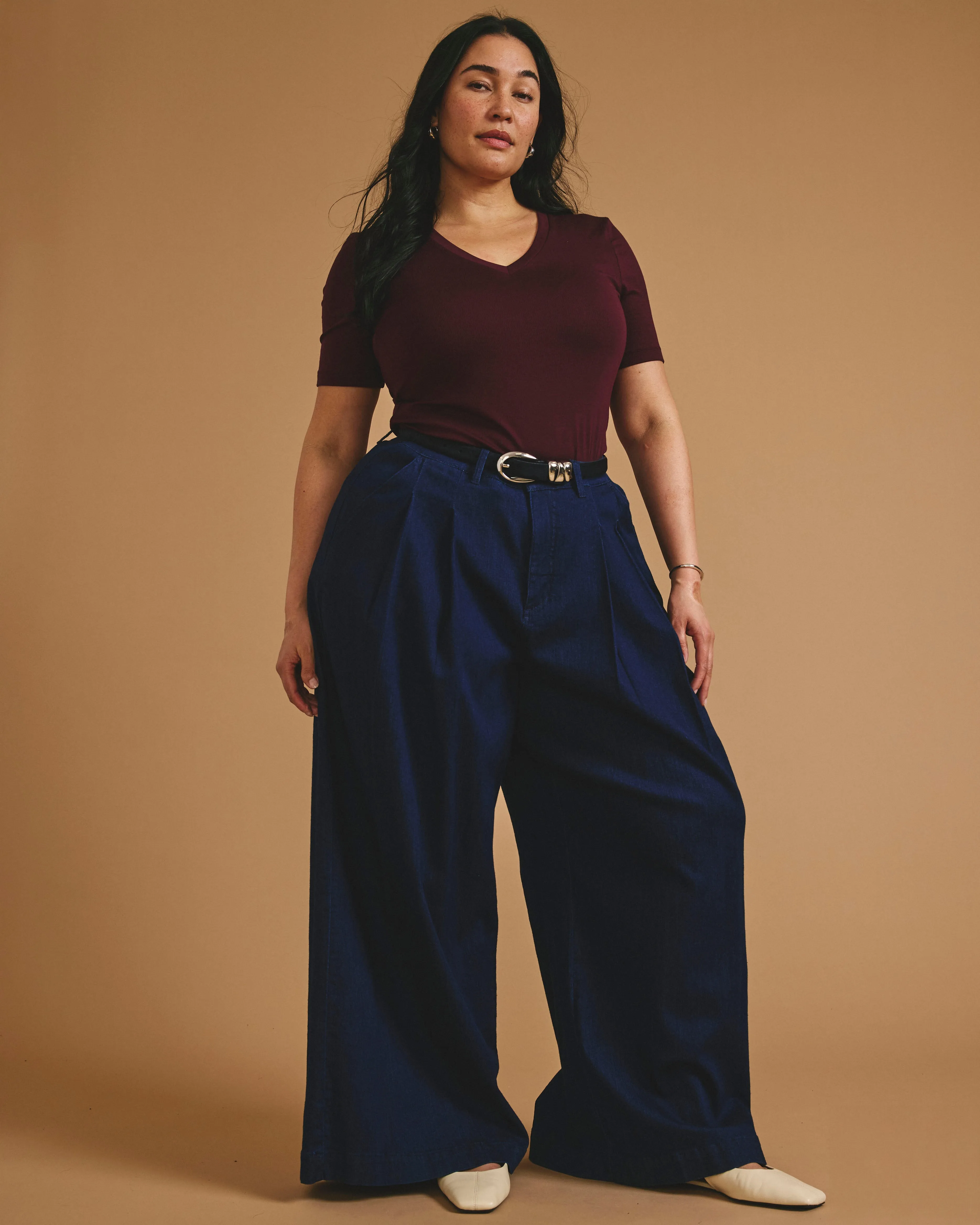 Cloud Rib Short Sleeve V-Neck Tee - Black Cherry sold by Universal Standard product image thumbnail 3