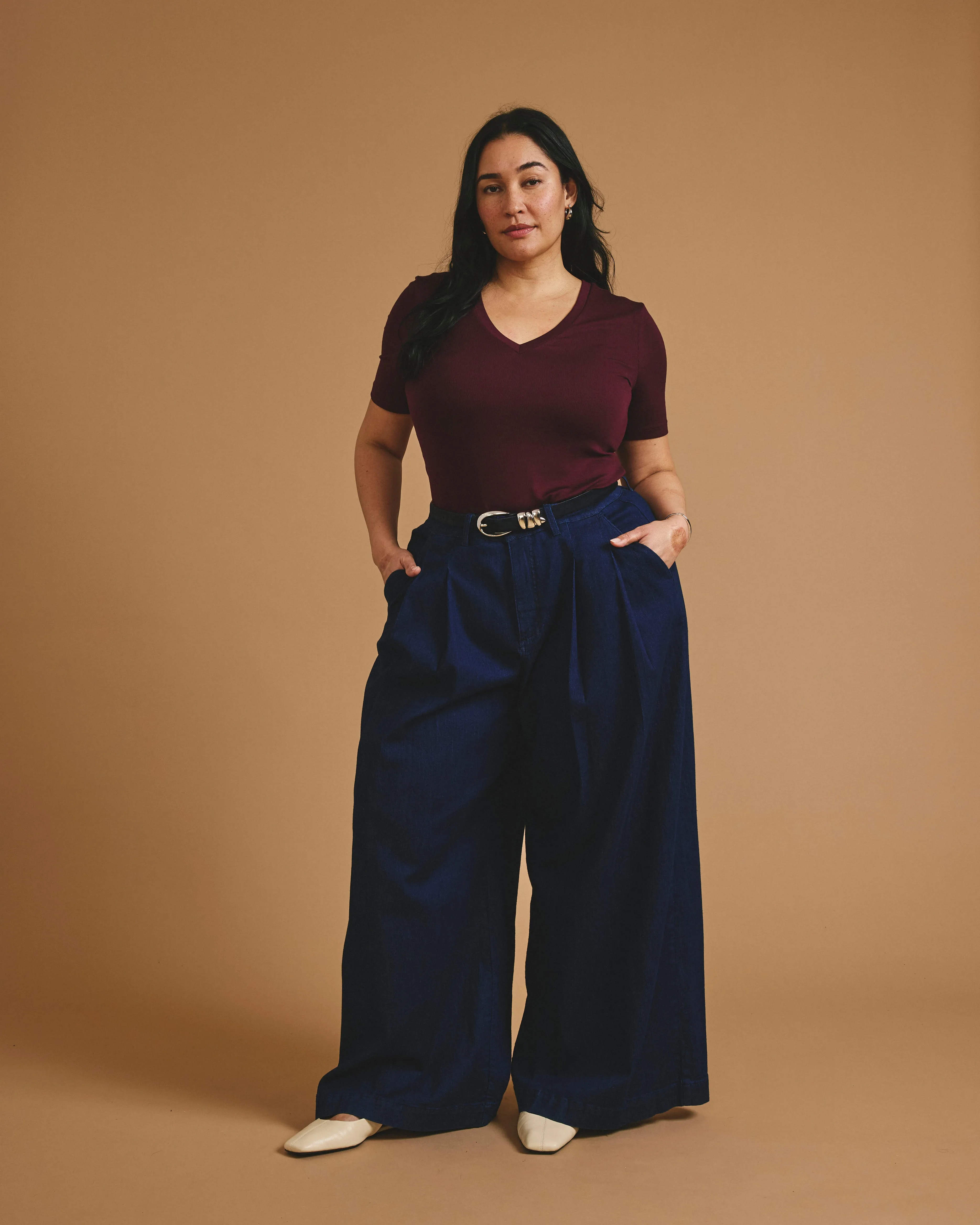 Cloud Rib Short Sleeve V-Neck Tee - Black Cherry sold by Universal Standard product image thumbnail 2