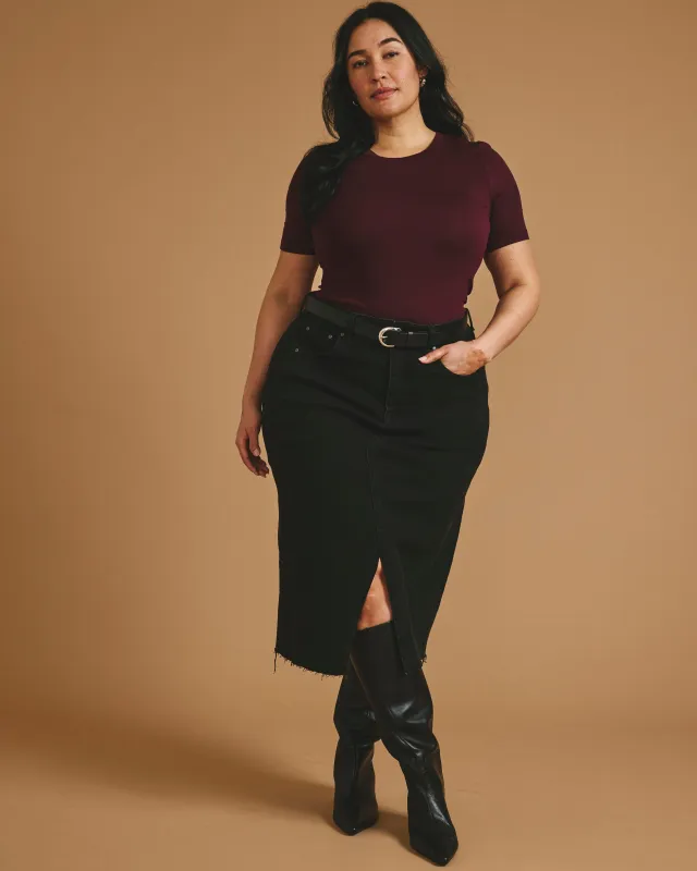 Cloud Rib Short Sleeve Crew Neck Tee - Black Cherry made by Universal Standard