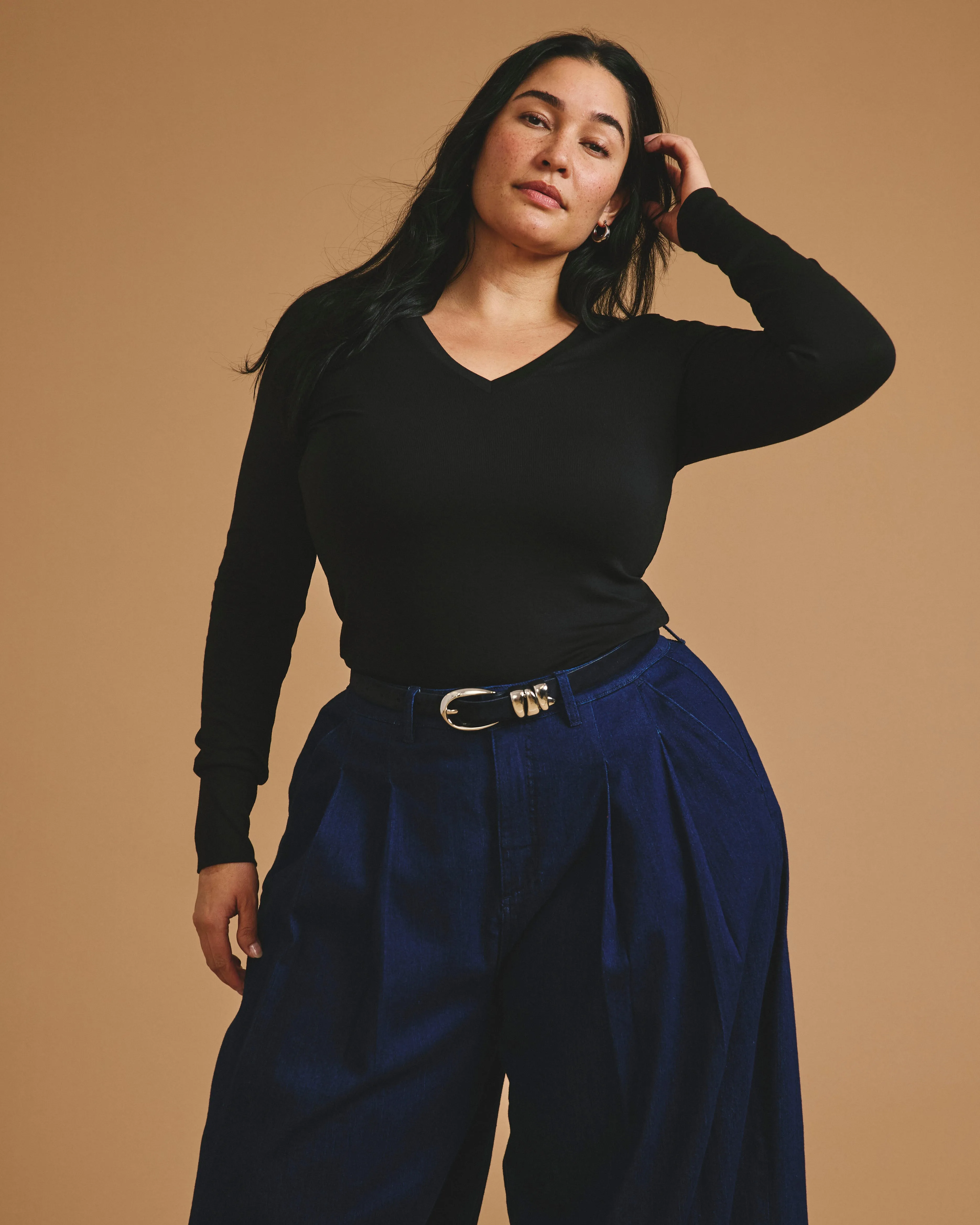 Cloud Rib Long Sleeve V-Neck Tee - Black sold by Universal Standard product image thumbnail 3