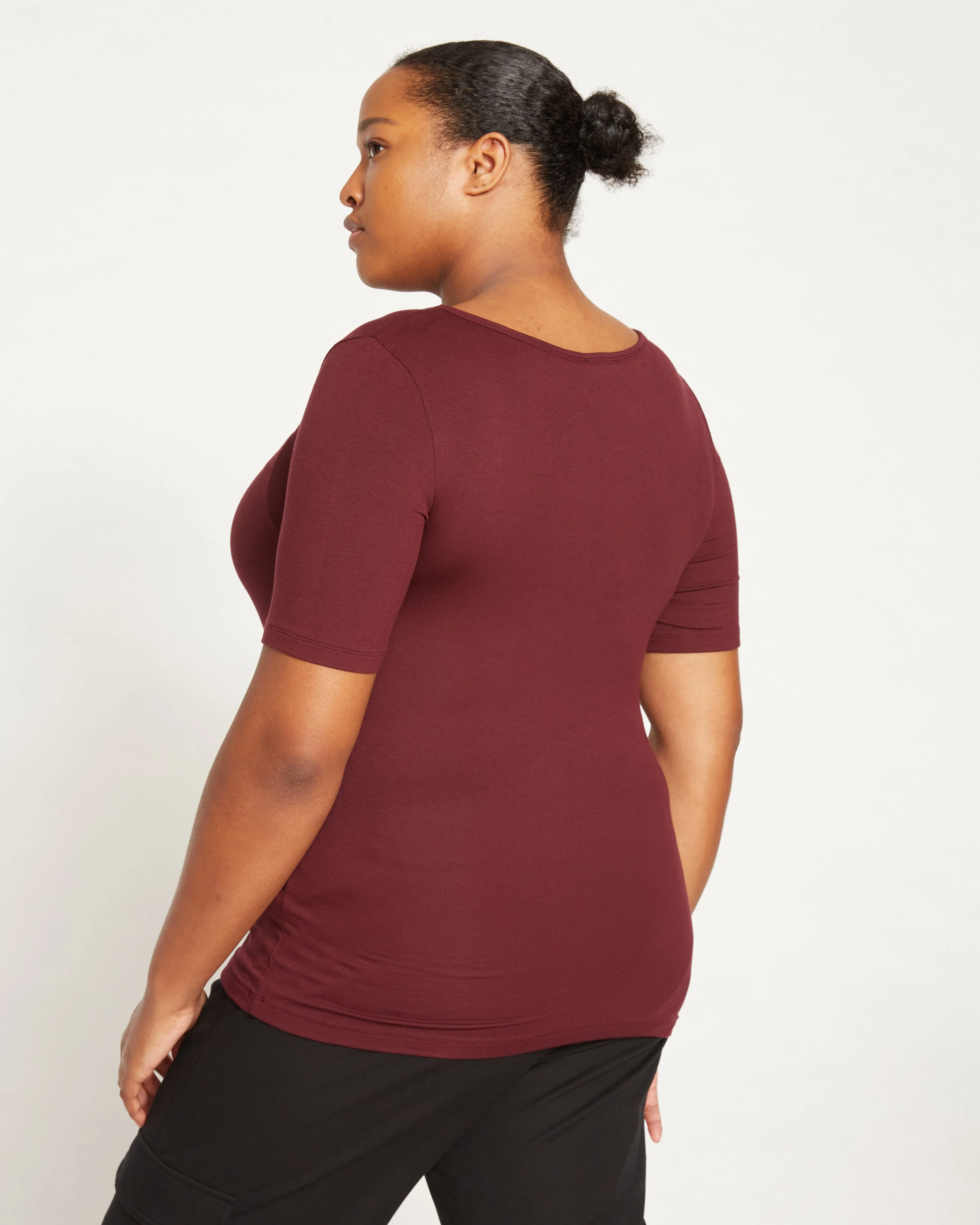 Cloud Rib Short Sleeve Square Neck Tee - Black Cherry sold by Universal Standard product image thumbnail 5