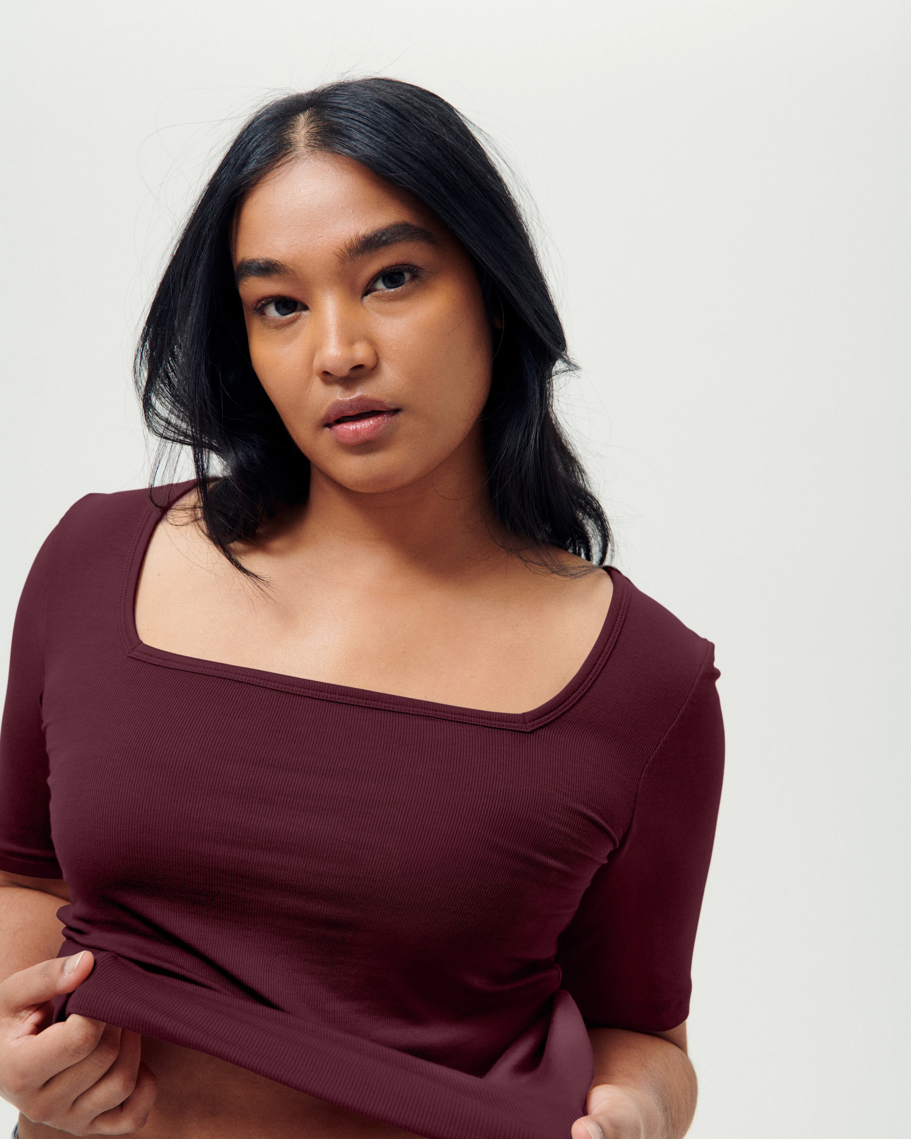 Cloud Rib Short Sleeve Square Neck Tee - Black Cherry sold by Universal Standard product image thumbnail 2