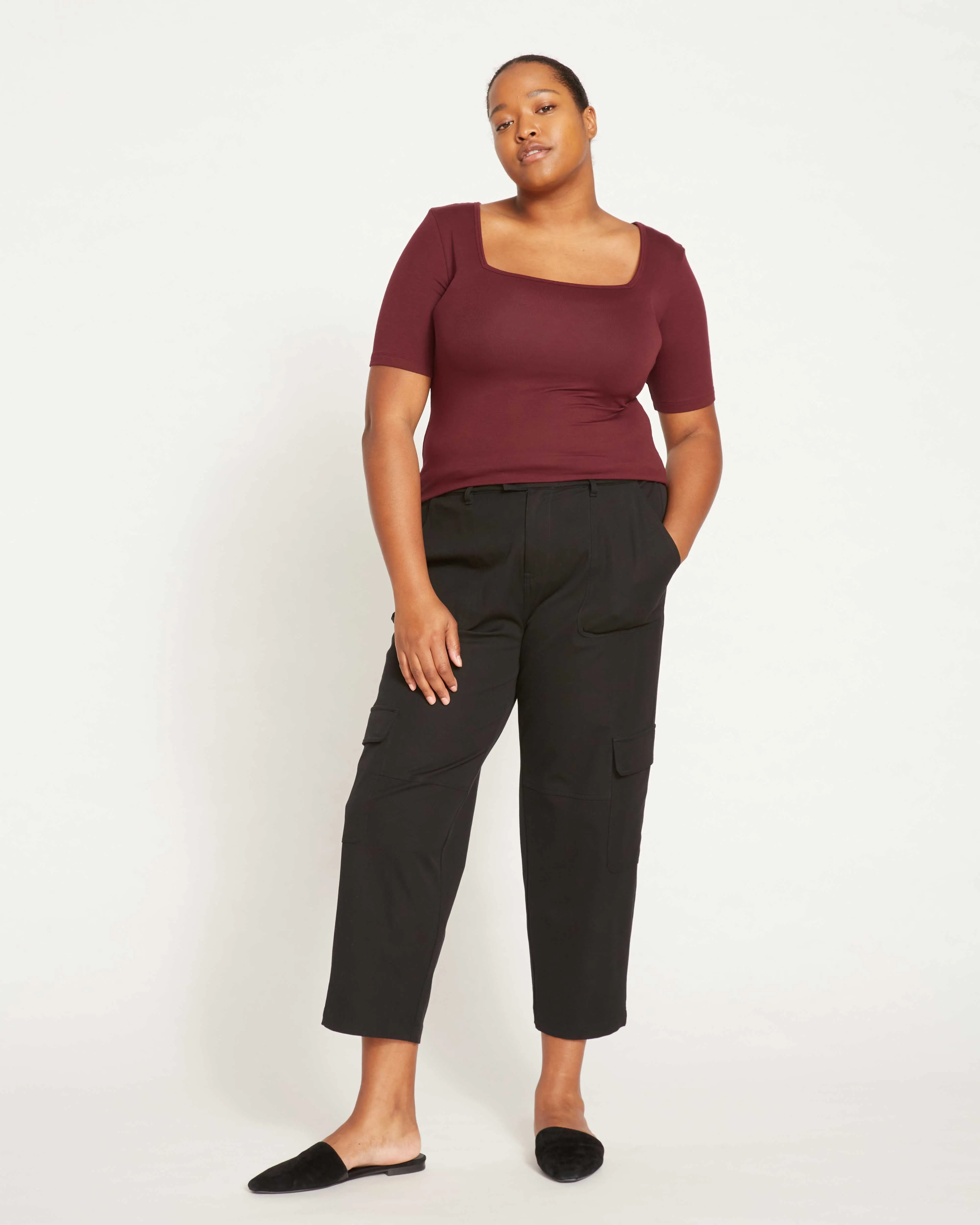 Cloud Rib Short Sleeve Square Neck Tee - Black Cherry sold by Universal Standard product image thumbnail 3