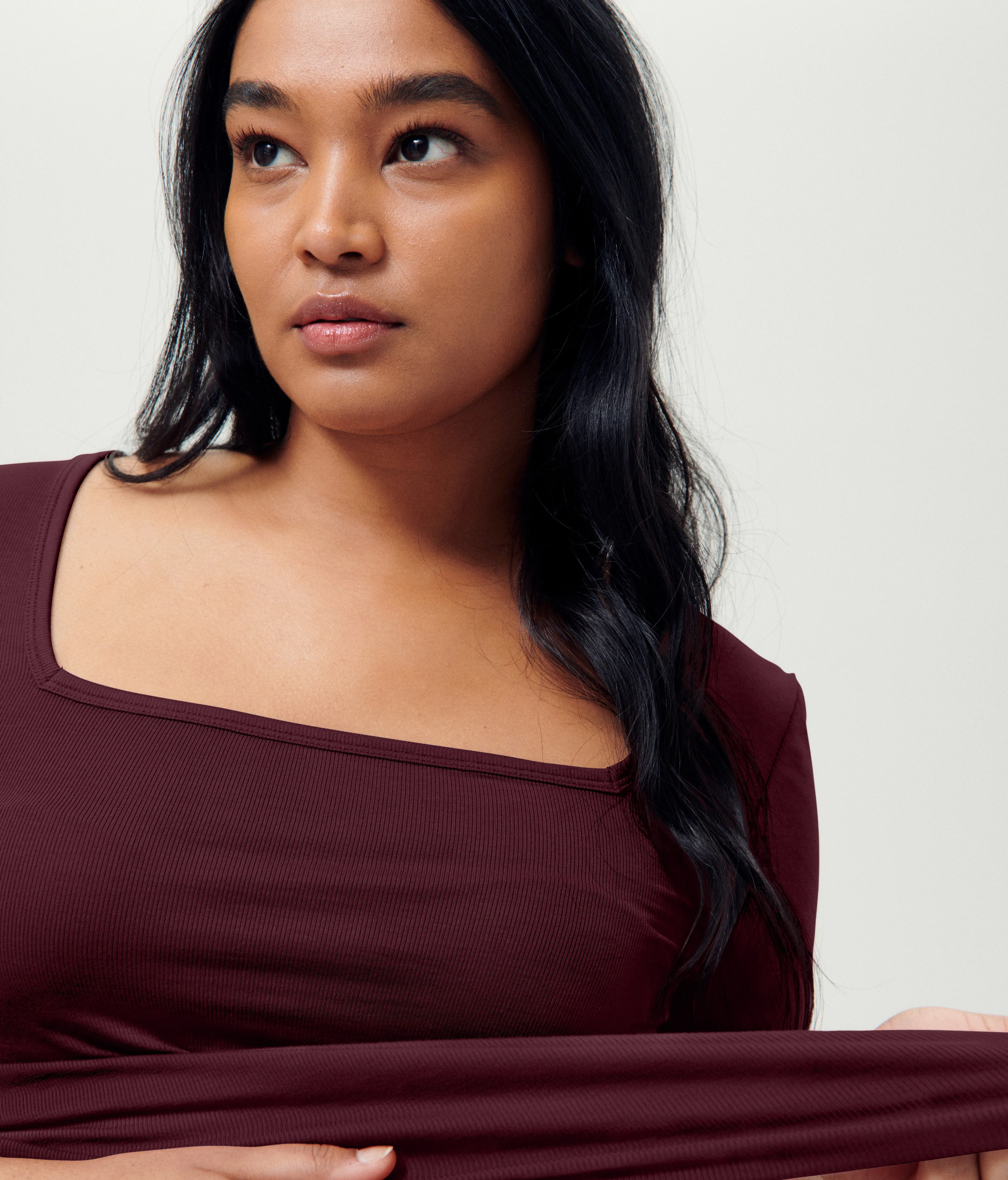 Cloud Rib Short Sleeve Square Neck Tee - Black Cherry sold by Universal Standard