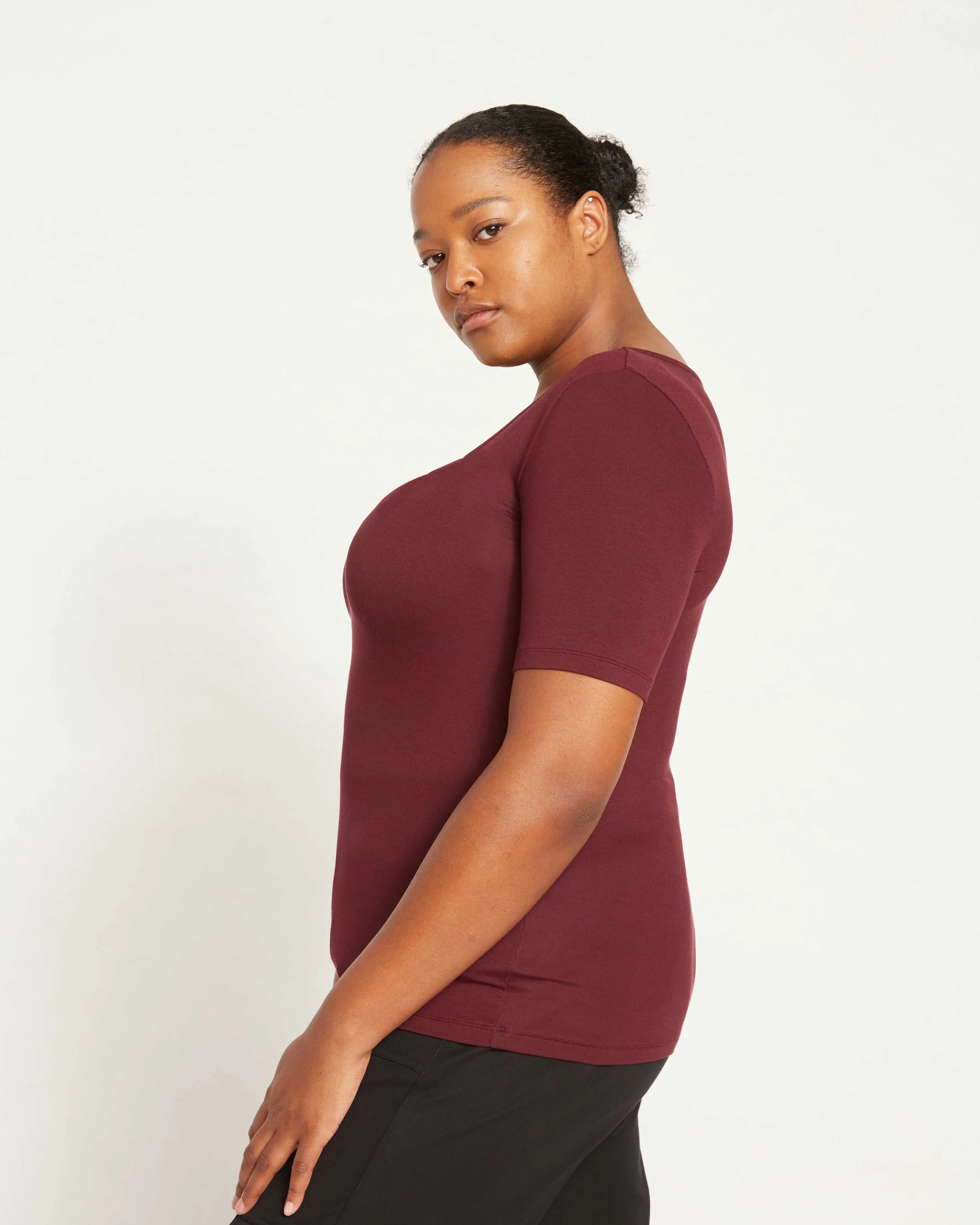 Cloud Rib Short Sleeve Square Neck Tee - Black Cherry sold by Universal Standard product image thumbnail 4