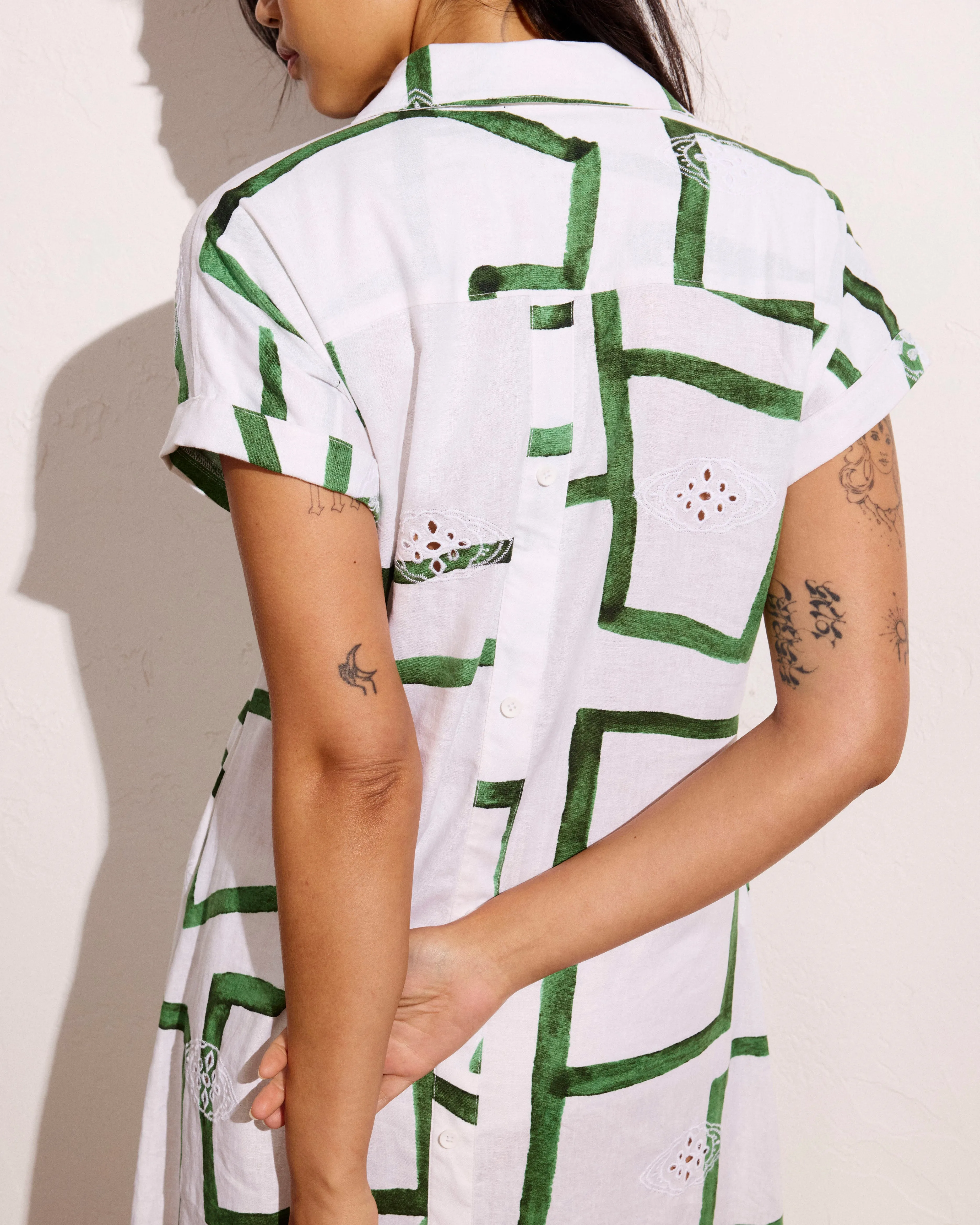 Sunshine Linen Polo Dress - Green Paint Print sold by Universal Standard product image thumbnail 2