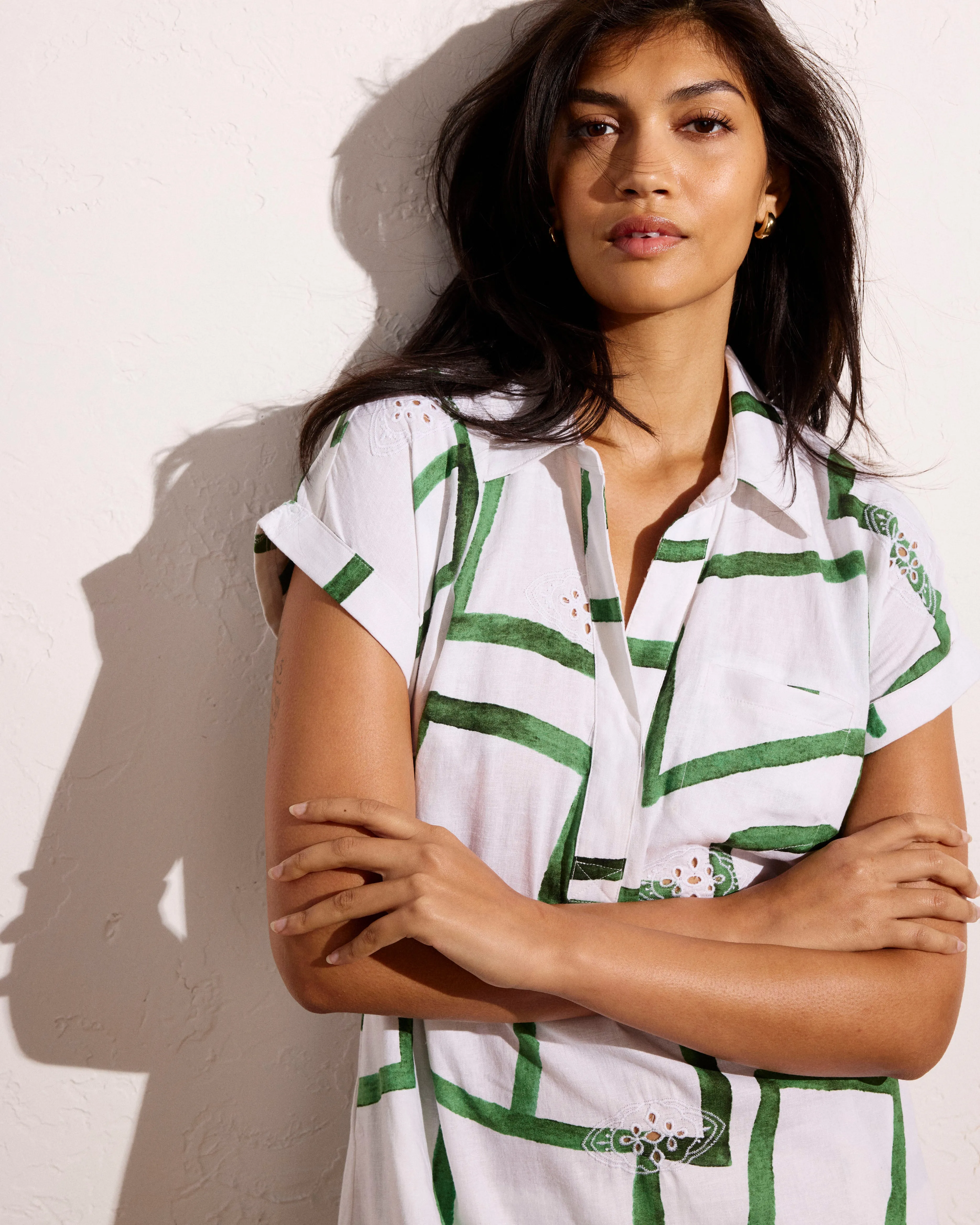 Sunshine Linen Polo Dress - Green Paint Print sold by Universal Standard product image thumbnail 4