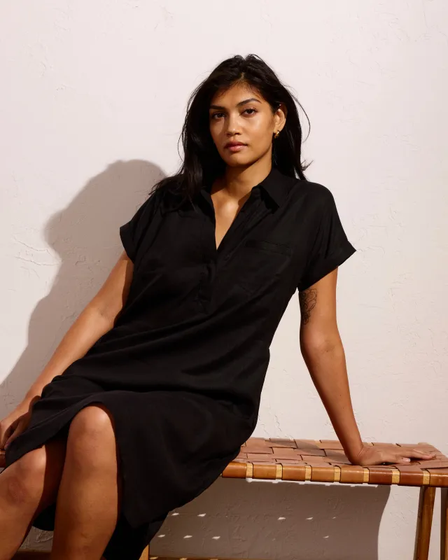 Sunshine Linen Polo Dress - Black made by Universal Standard