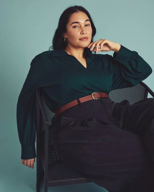 Moore Liquid Jersey Blouse - Forest Green made by Universal Standard