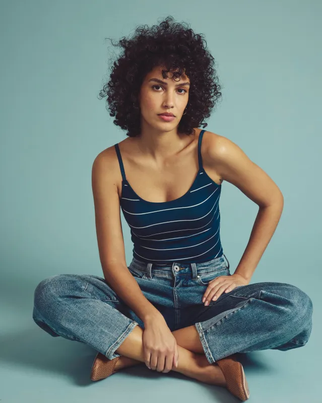 Cloud Rib Camisole - Teal/White Microstripe made by Universal Standard