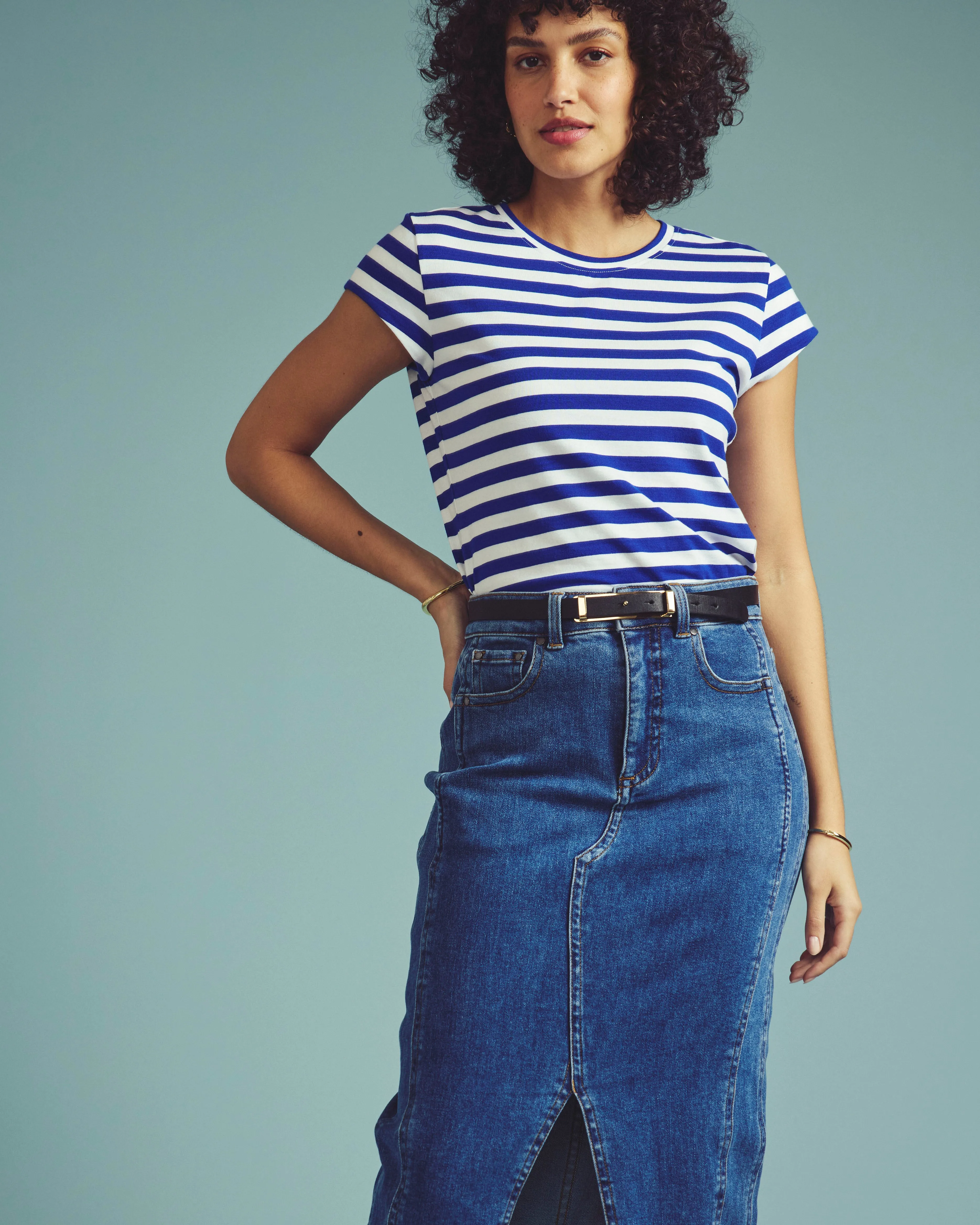 Ashley Cap Sleeve Tee - Hammersmith Blue/White Stripe sold by Universal Standard product image thumbnail 2
