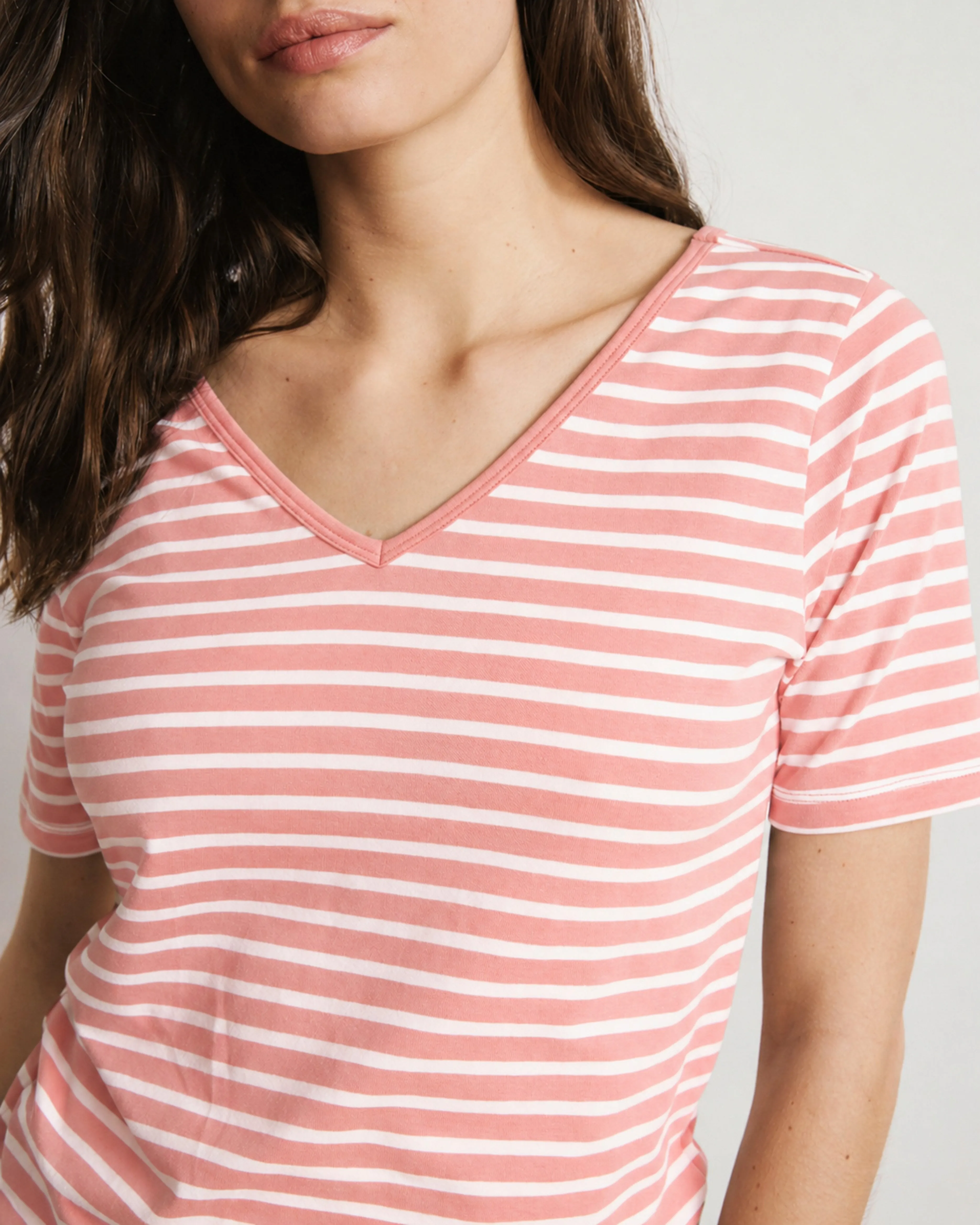 Double V Tee - Portrait Pink/White Stripe sold by Universal Standard