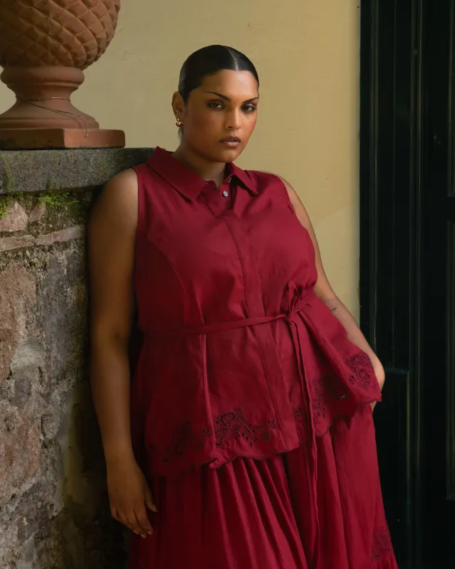 Adelaide Embroidered Sleeveless Linen Shirt - Vibrant Red made by Universal Standard