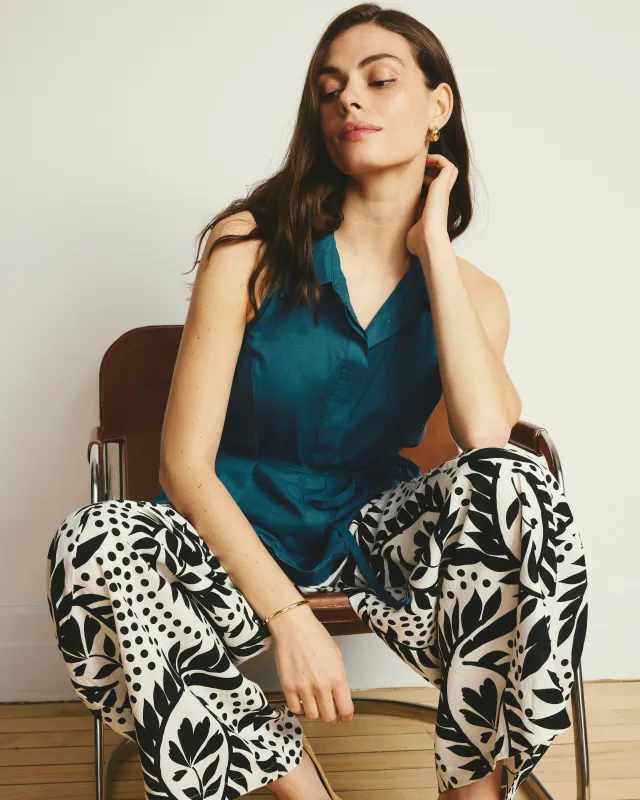 Adelaide Embroidered Sleeveless Linen Shirt - Ink Blue made by Universal Standard