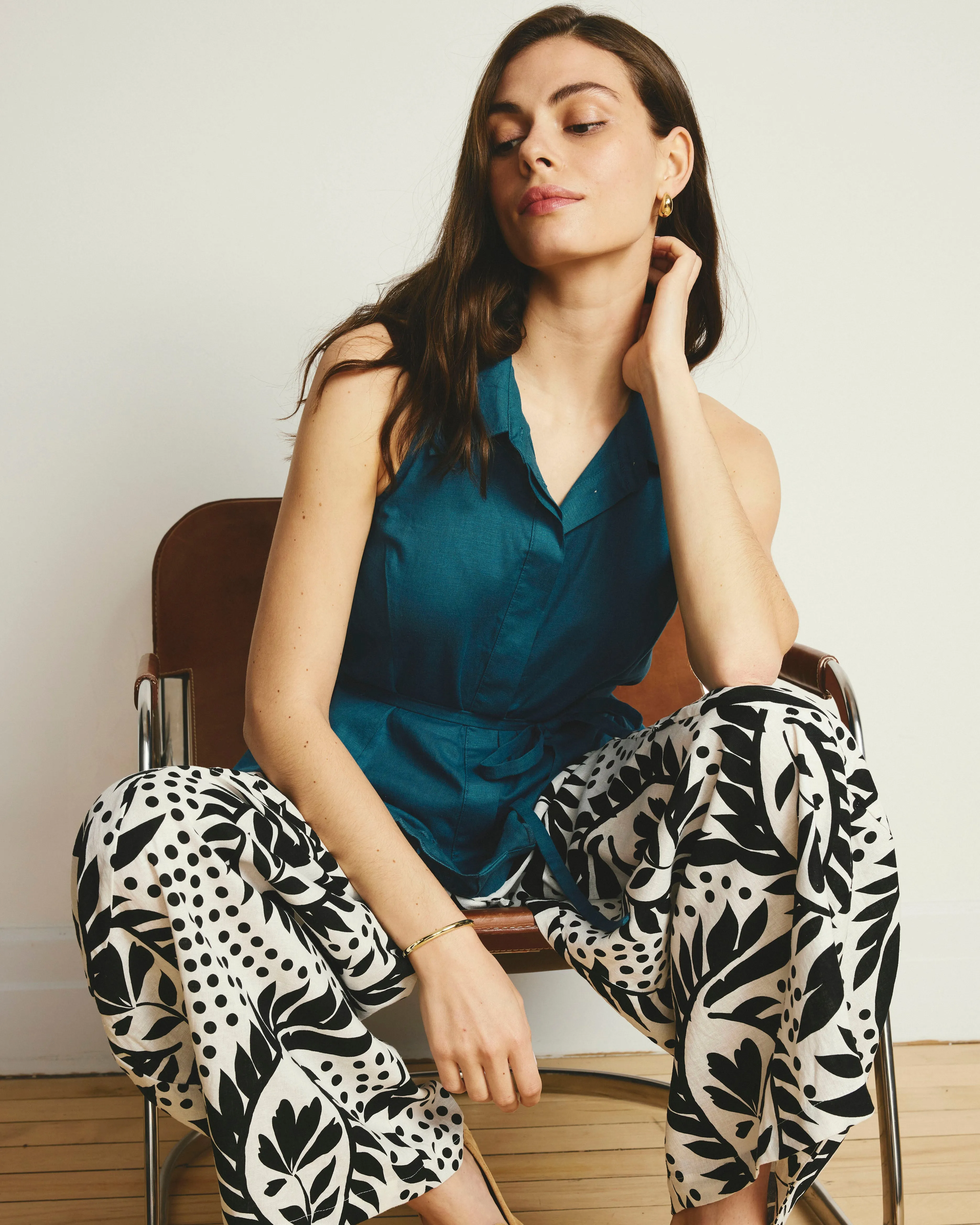 Adelaide Embroidered Sleeveless Linen Shirt - Ink Blue sold by Universal Standard