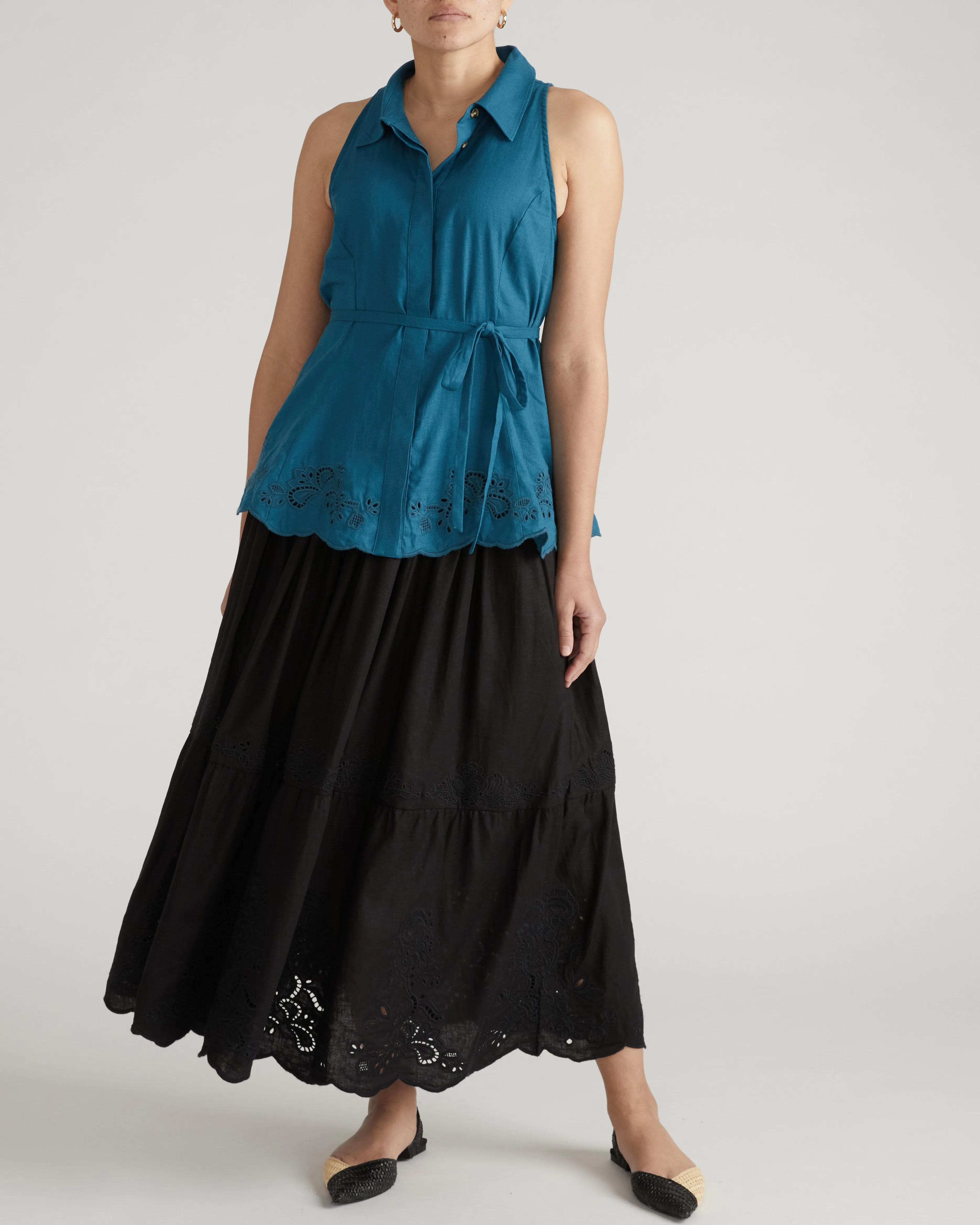 Adelaide Embroidered Sleeveless Linen Shirt - Ink Blue sold by Universal Standard product image thumbnail 5