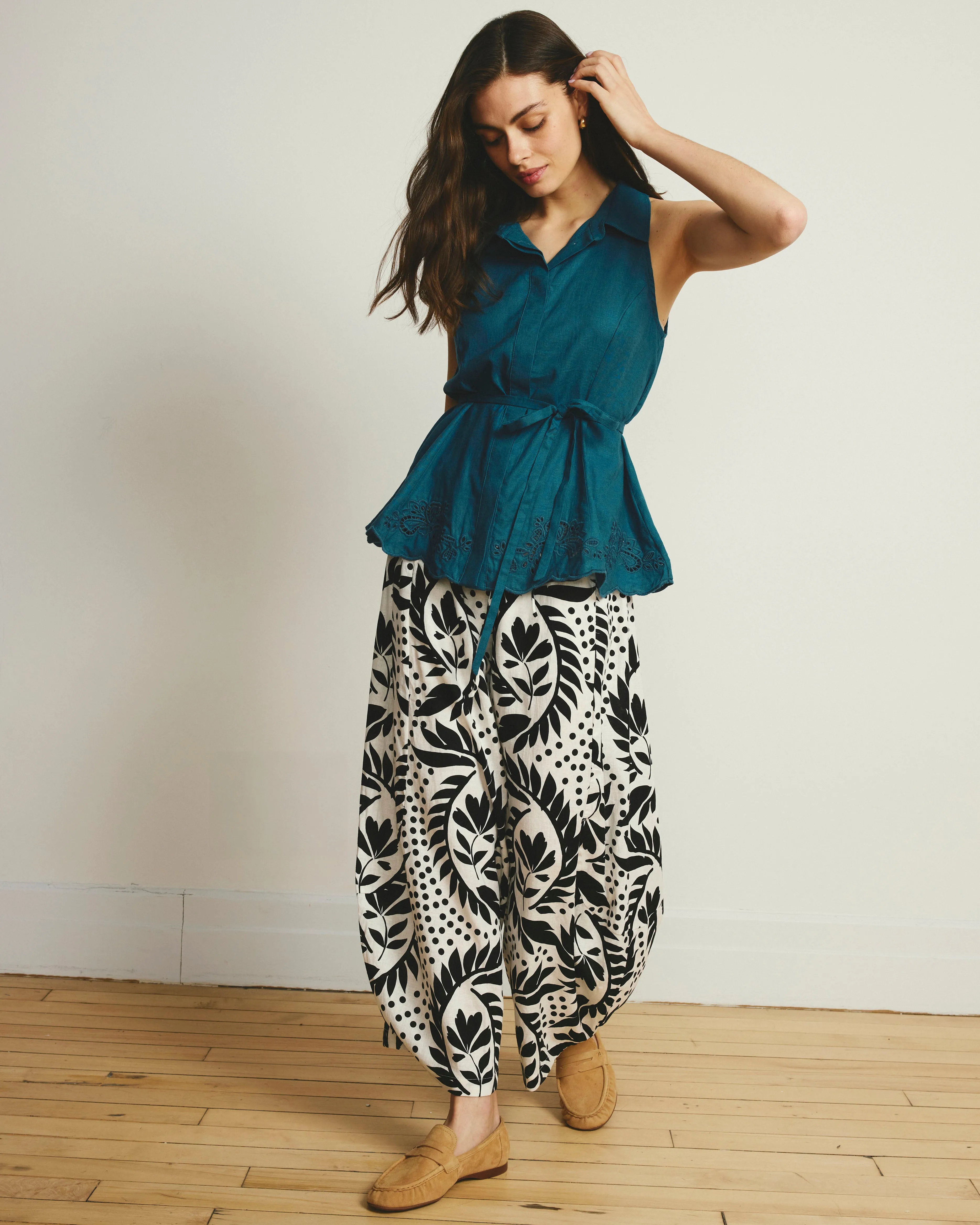 Adelaide Embroidered Sleeveless Linen Shirt - Ink Blue sold by Universal Standard product image thumbnail 3