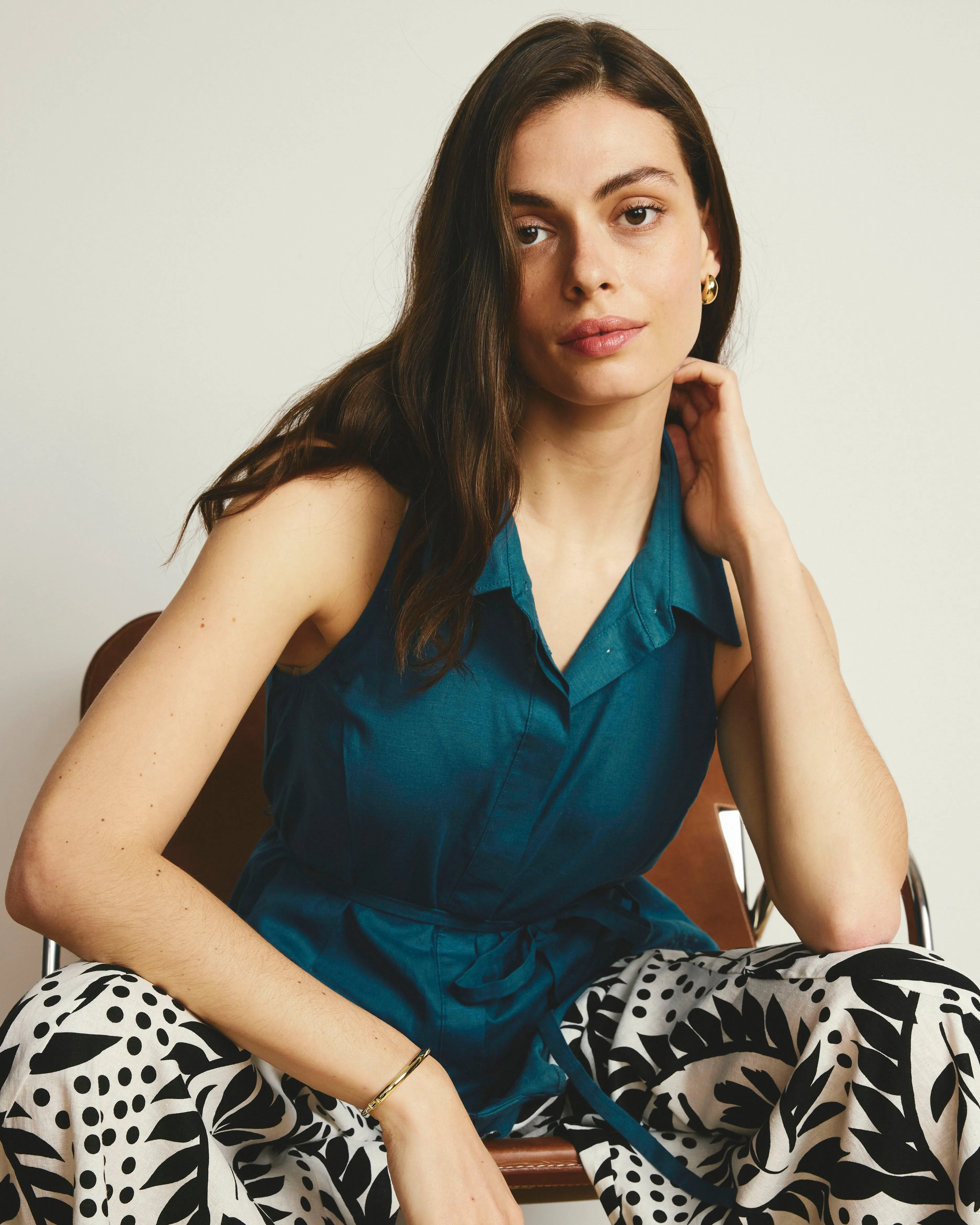 Adelaide Embroidered Sleeveless Linen Shirt - Ink Blue sold by Universal Standard product image thumbnail 4