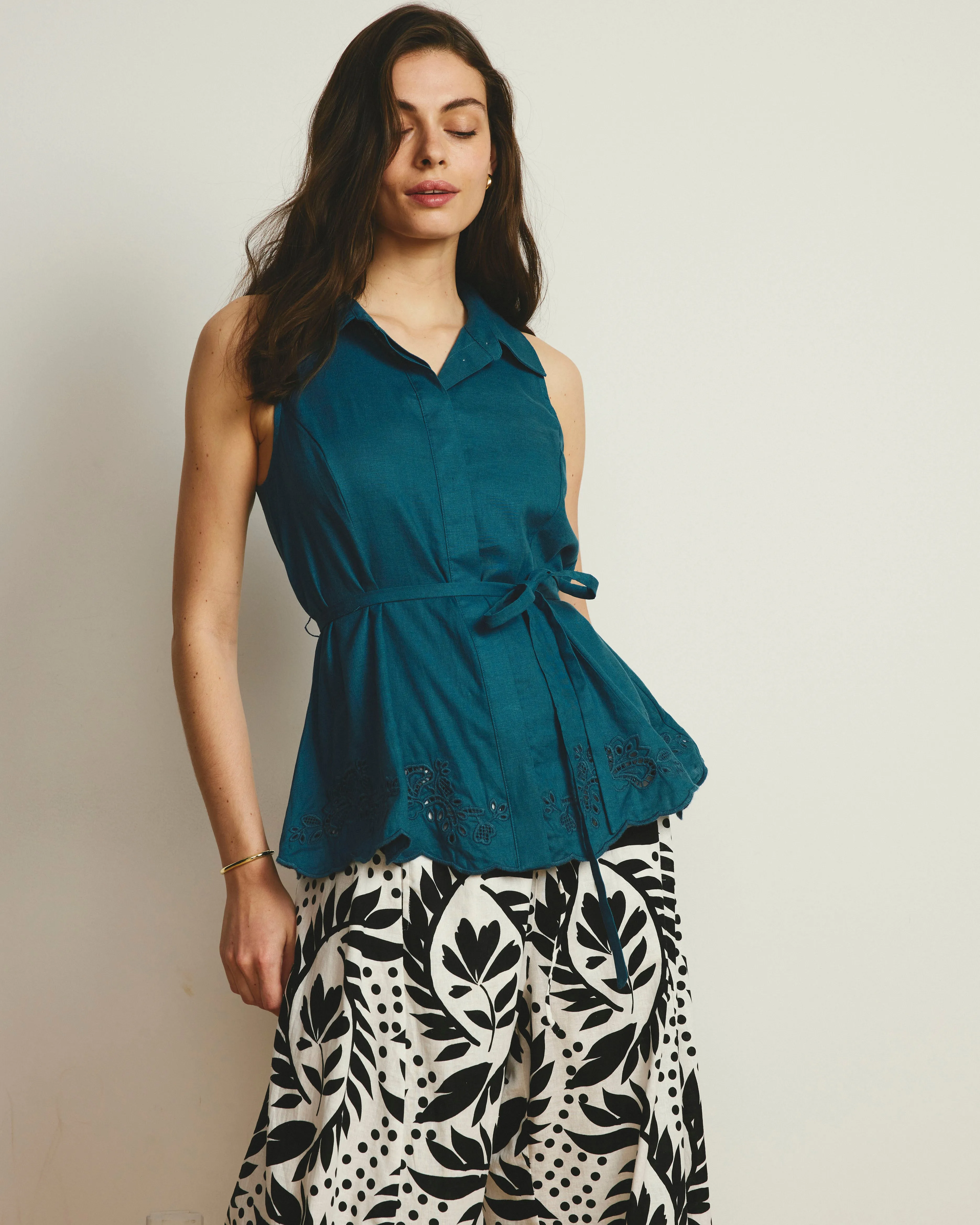 Adelaide Embroidered Sleeveless Linen Shirt - Ink Blue sold by Universal Standard product image thumbnail 2