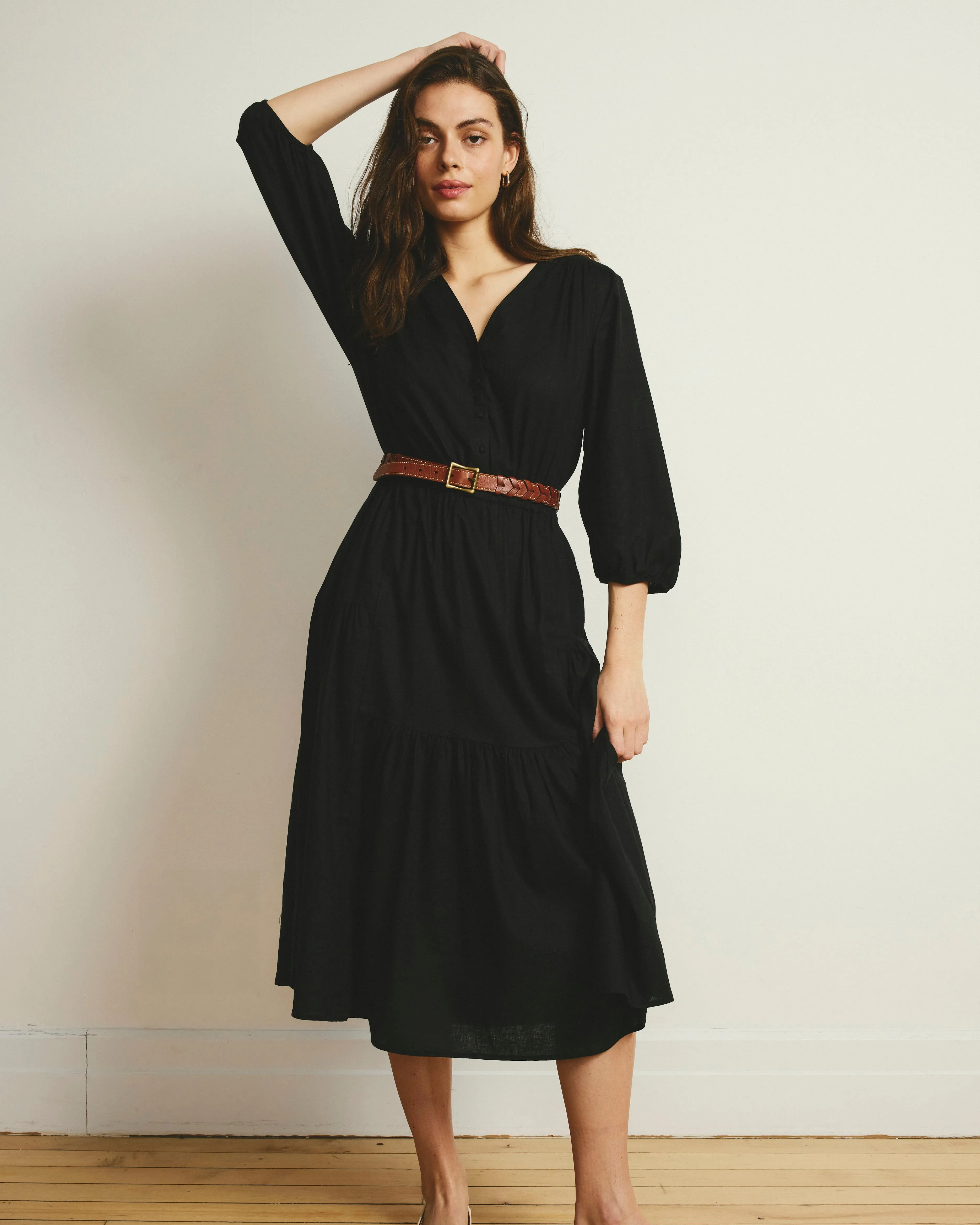 Sorrento Linen Midi Dress - Black sold by Universal Standard