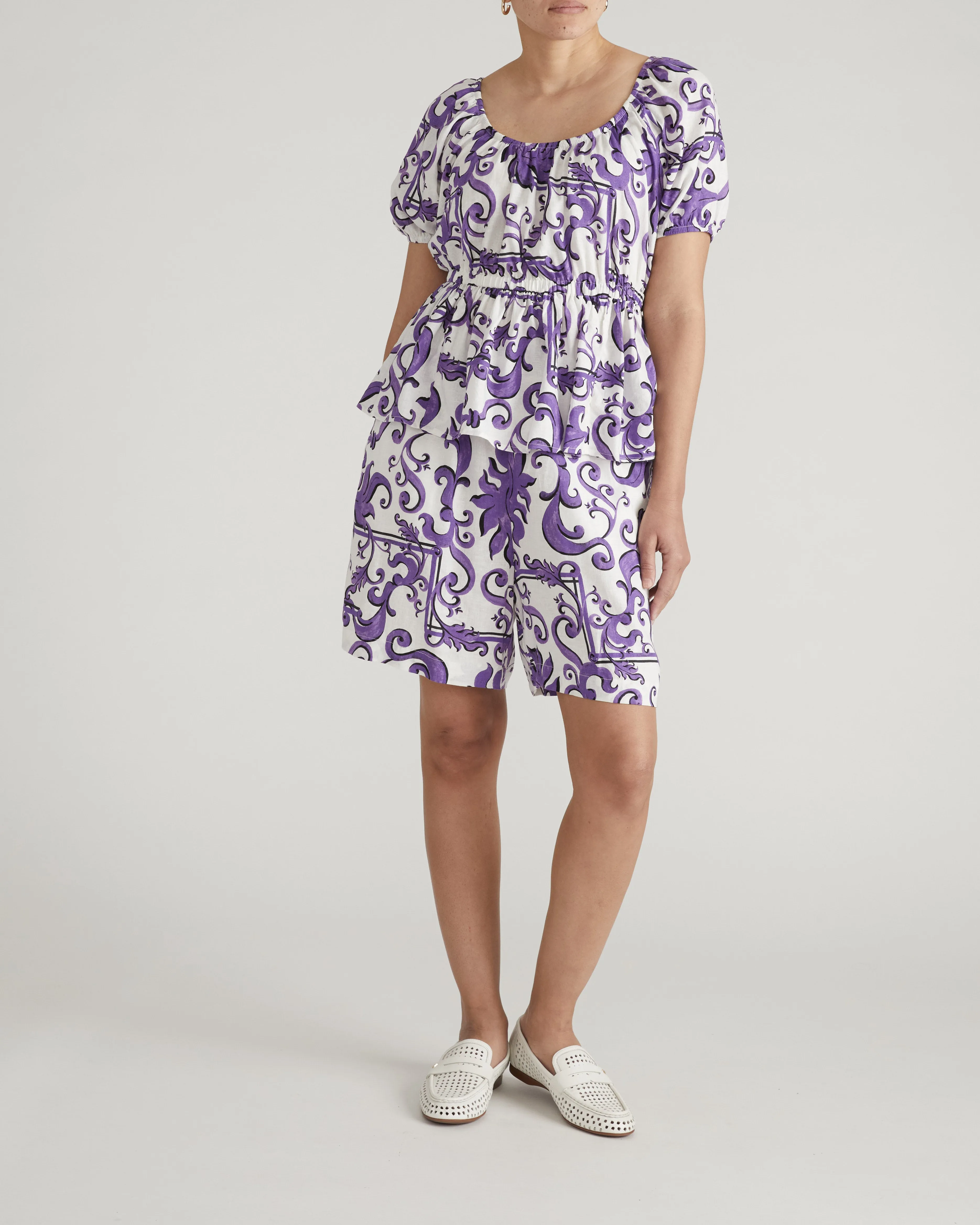 Andrea Peplum Linen Top - Purple Majolica Print sold by Universal Standard product image thumbnail 5