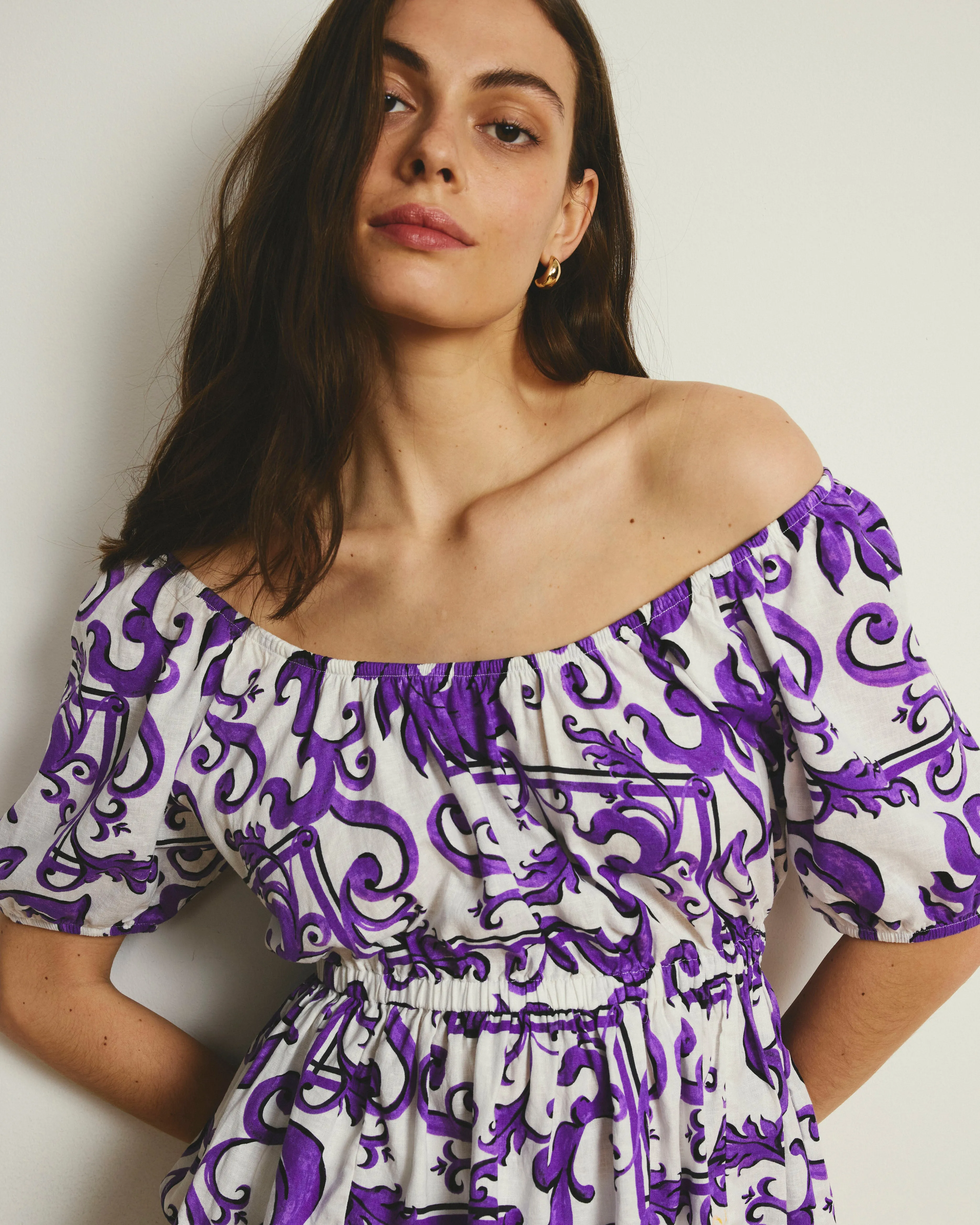Andrea Peplum Linen Top - Purple Majolica Print sold by Universal Standard product image thumbnail 4