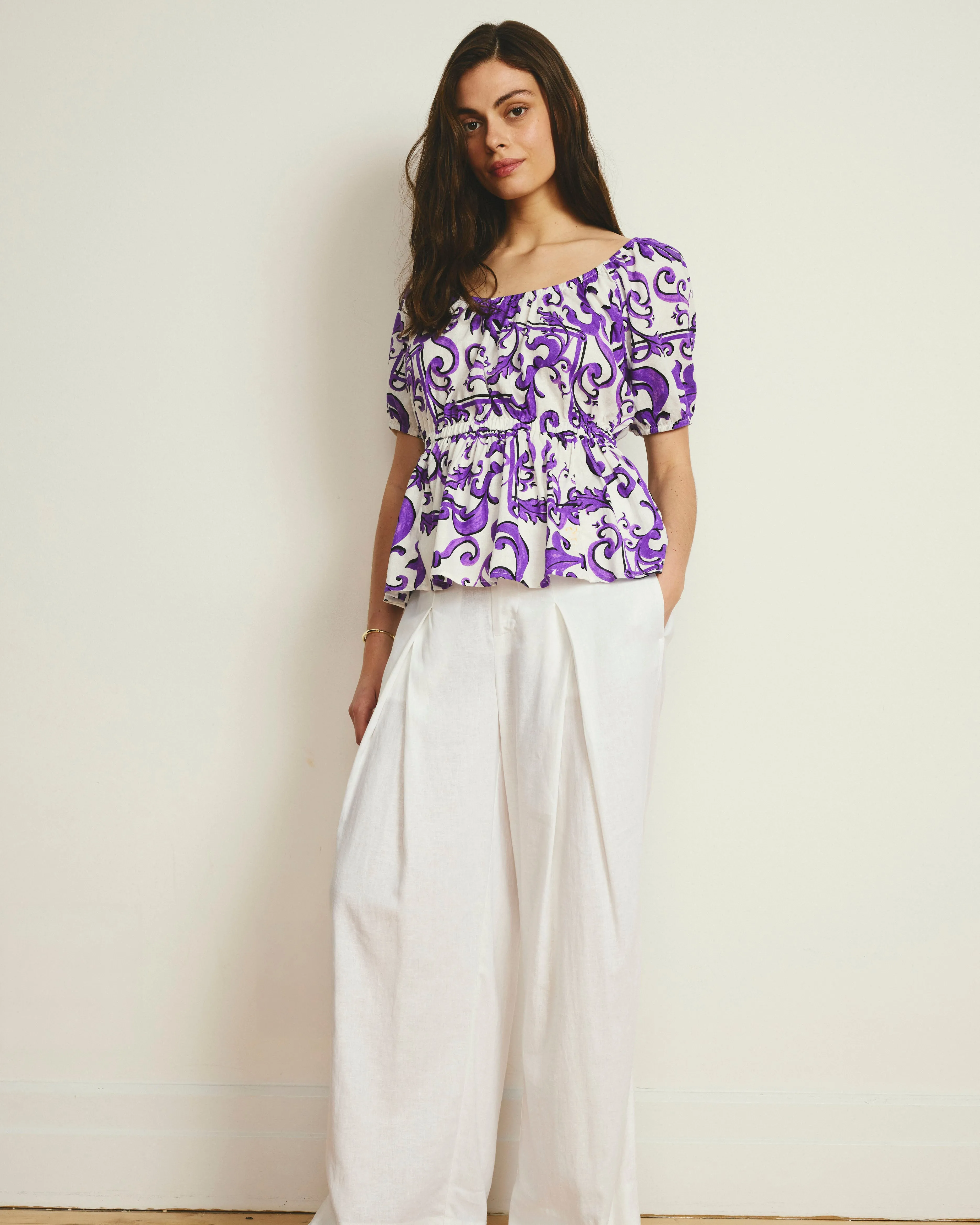 Andrea Peplum Linen Top - Purple Majolica Print sold by Universal Standard product image thumbnail 3