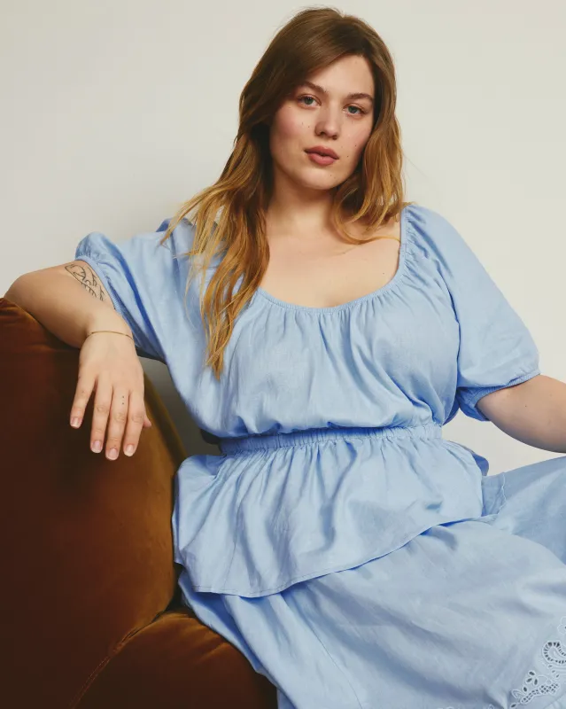 Andrea Peplum Linen Top - Cielo Blue made by Universal Standard