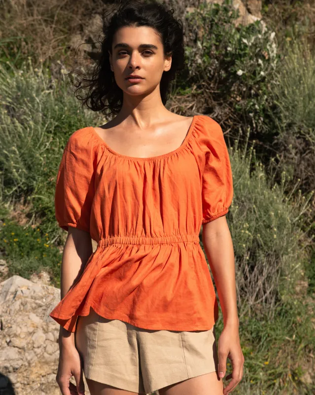 Andrea Peplum Linen Top - Italian Orange made by Universal Standard