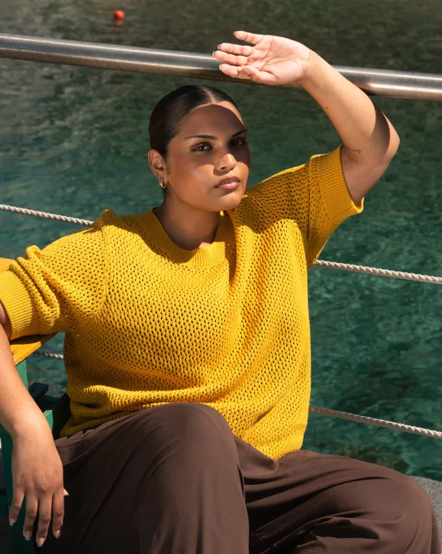 Rosie Pointelle Sweater Top - Goldenrod made by Universal Standard