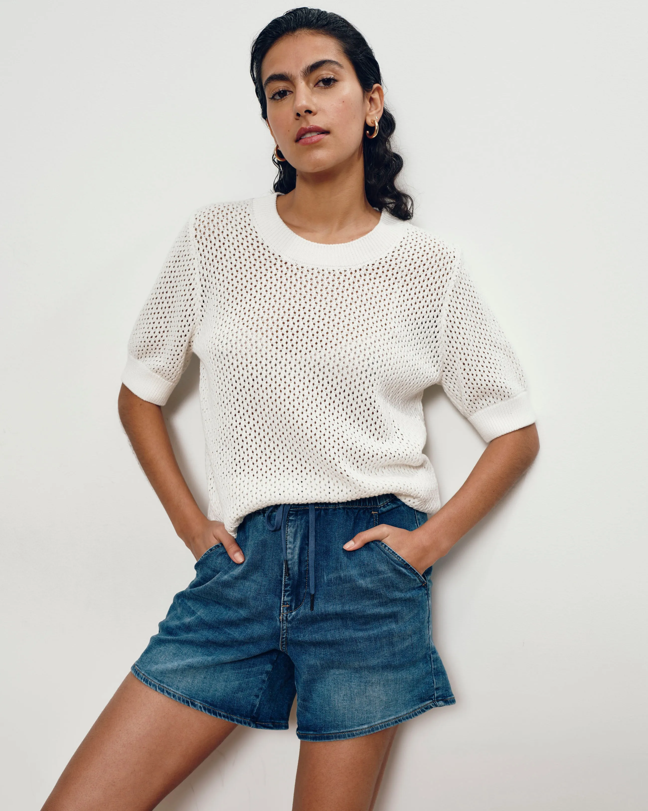Rosie Pointelle Sweater Top - White sold by Universal Standard