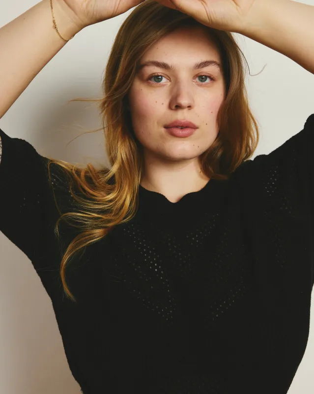 Rosie Pointelle Sweater Top - Black made by Universal Standard