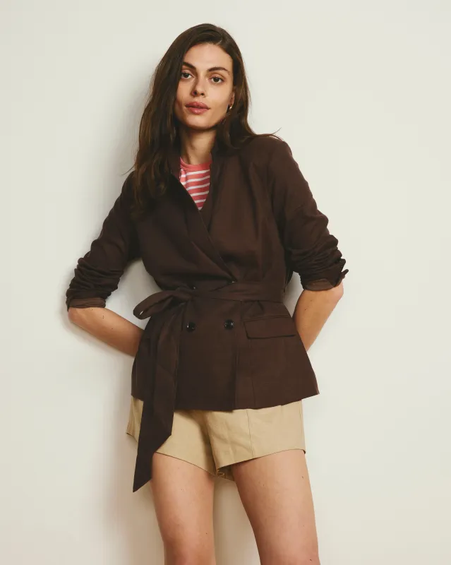 Belted Double Breasted Linen Blazer - Sophisticated Brown made by Universal Standard