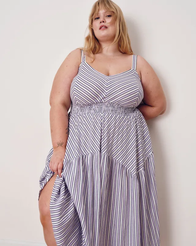 Ruby Smocked Linen Blend Sundress - Lilac Stripe Print made by Universal Standard