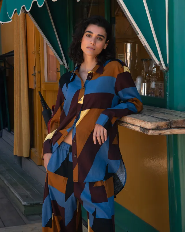 Dawn Linen Blend Hi Low Tunic - Beach Ombra Print made by Universal Standard